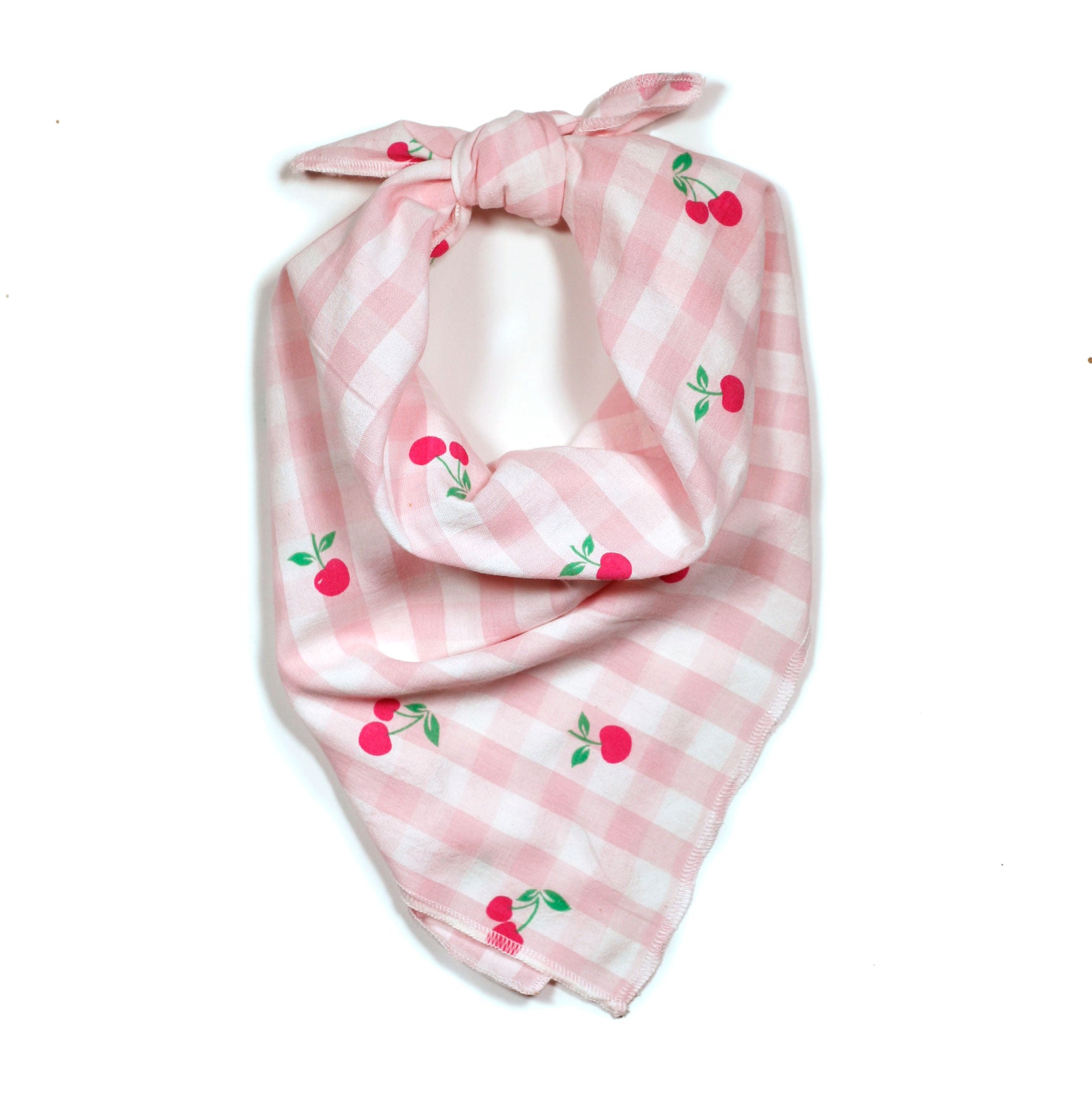 Pink Gingham Cherry Print Bandana