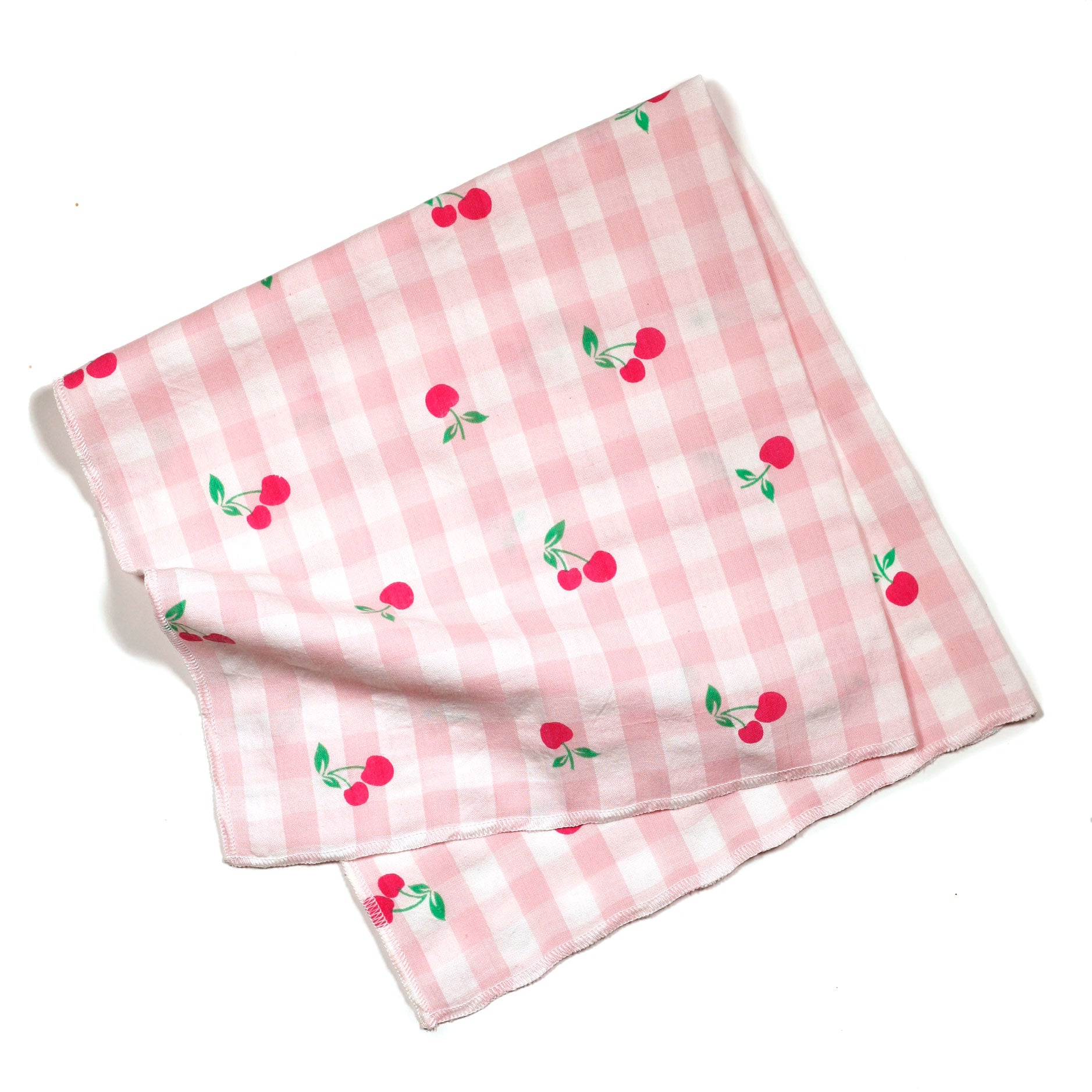 Pink Gingham Cherry Print Bandana