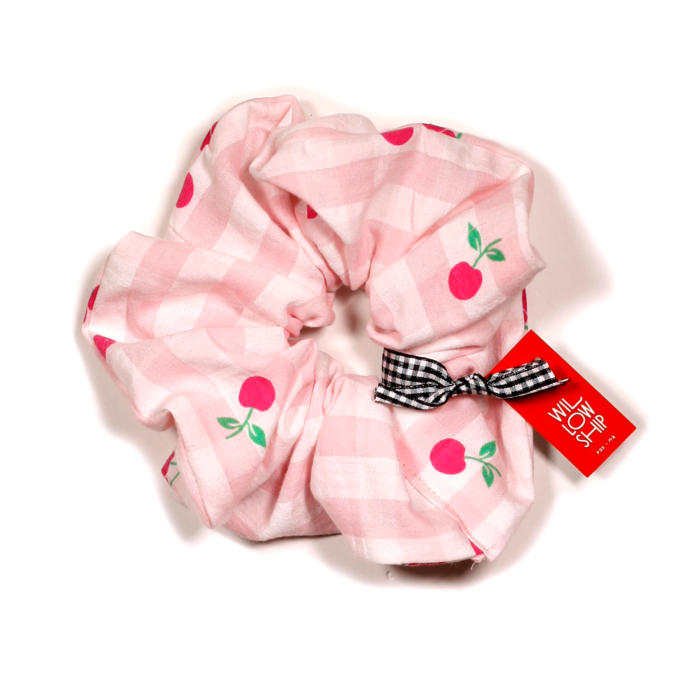 Zero-Waste Scrunchie: Cherries Gingham Hair Accessory
