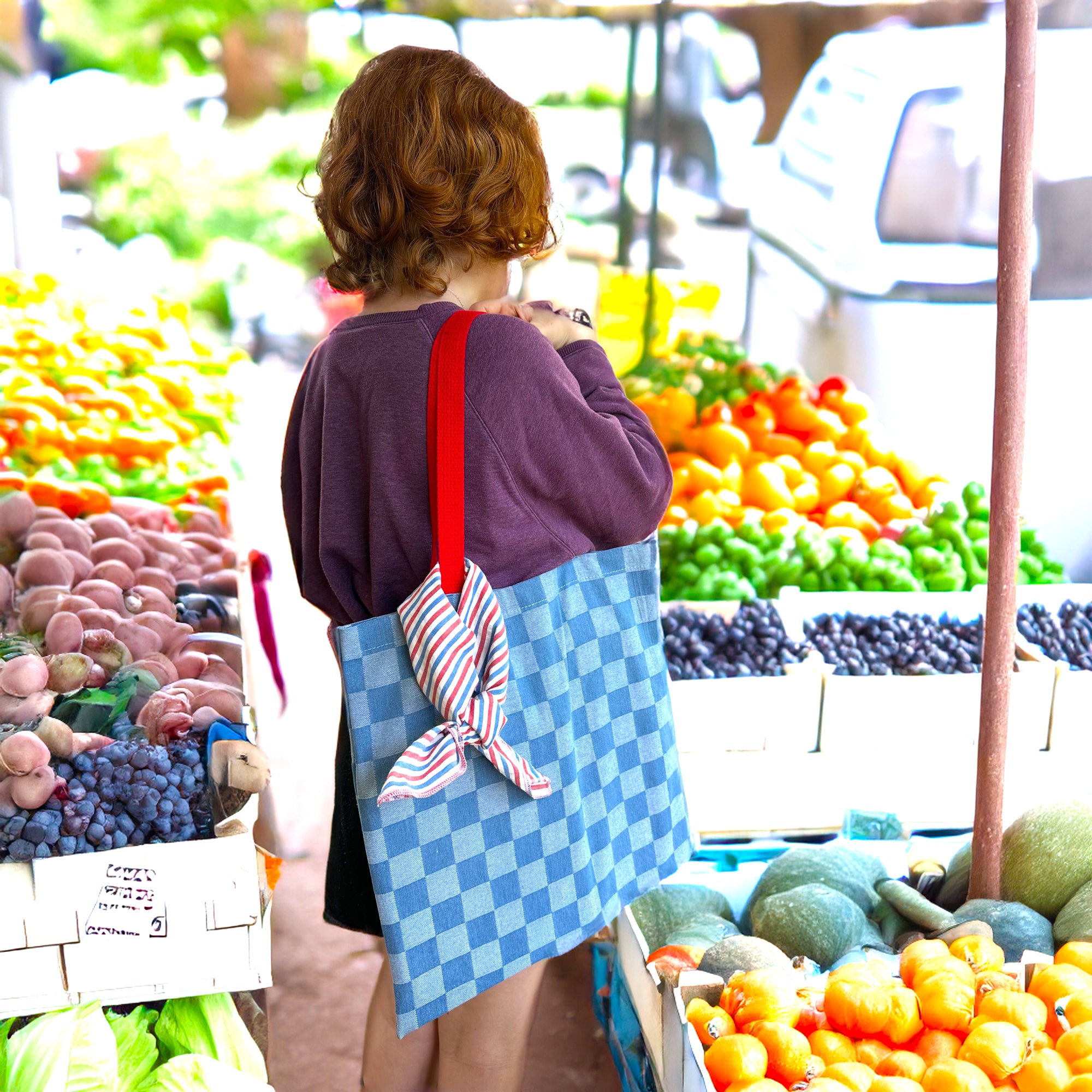 Tote Bag: Check You Later Blue Denim Checkerboard Bag