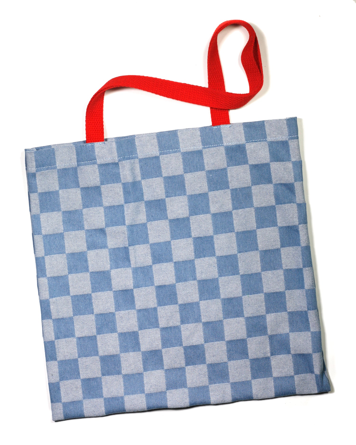 Tote Bag: Check You Later Blue Denim Checkerboard Bag