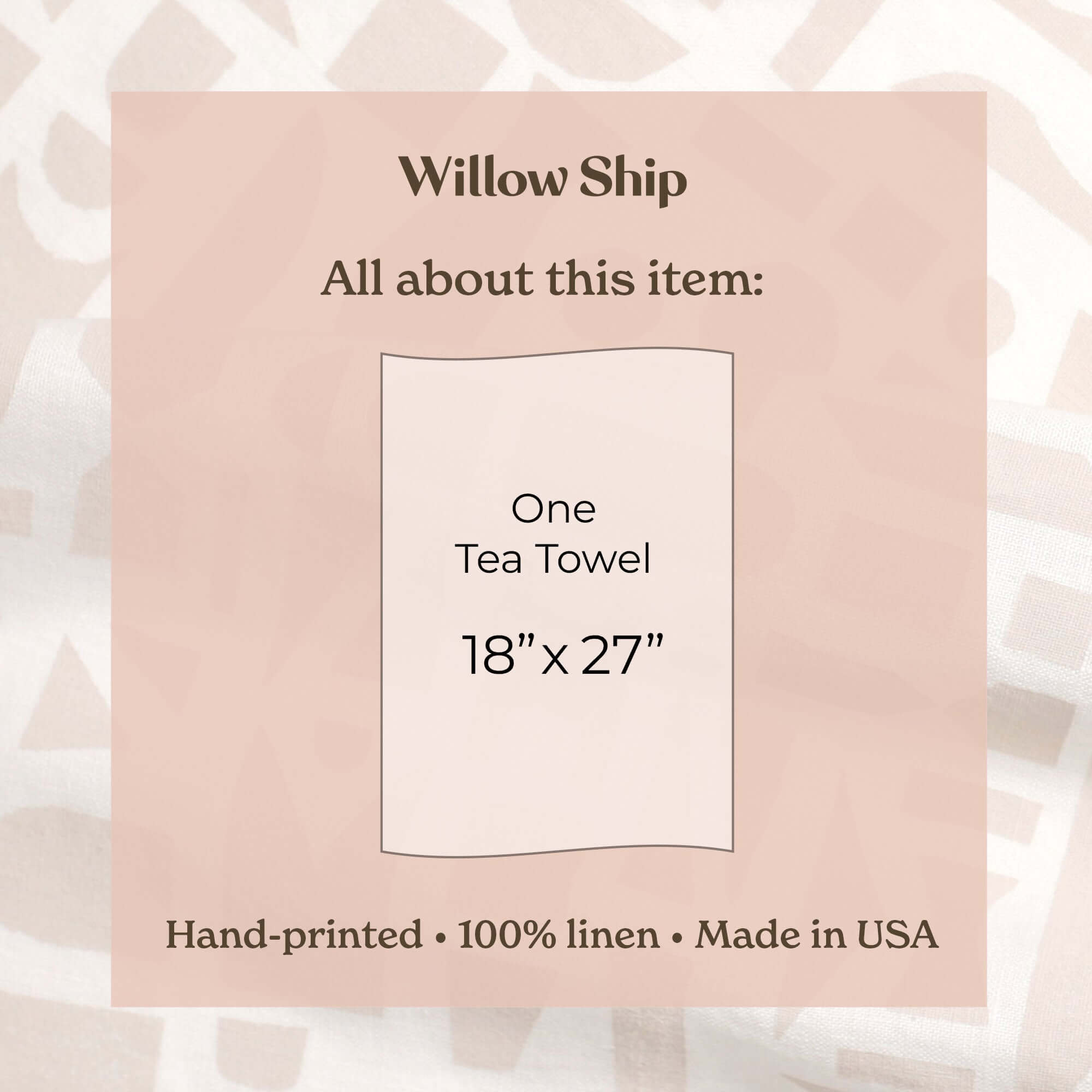 'Windows' Hand-Printed 100% Linen Tea Towel, Salmon colorway