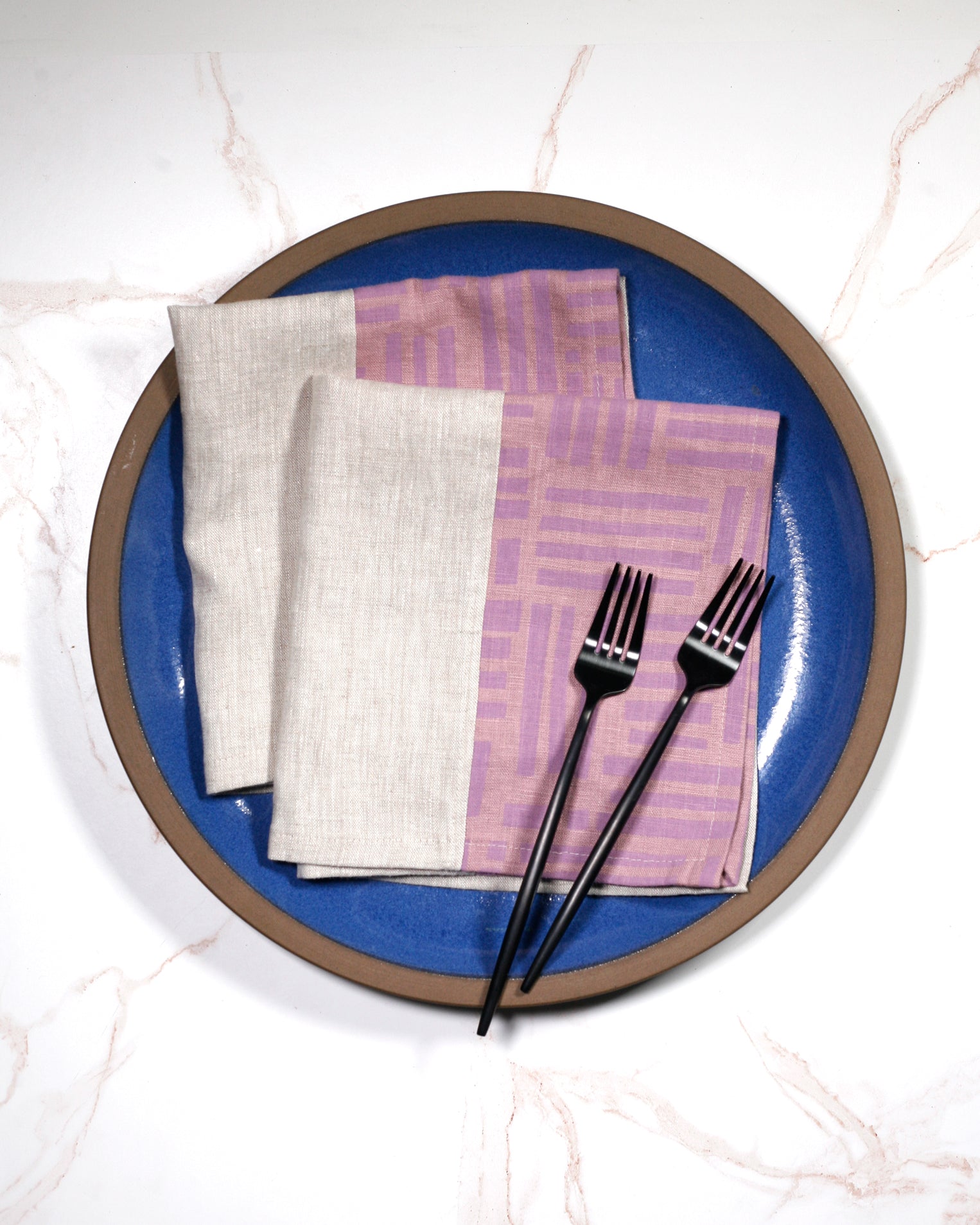 Color-blocked Linen Dinner Napkins: Amethyst