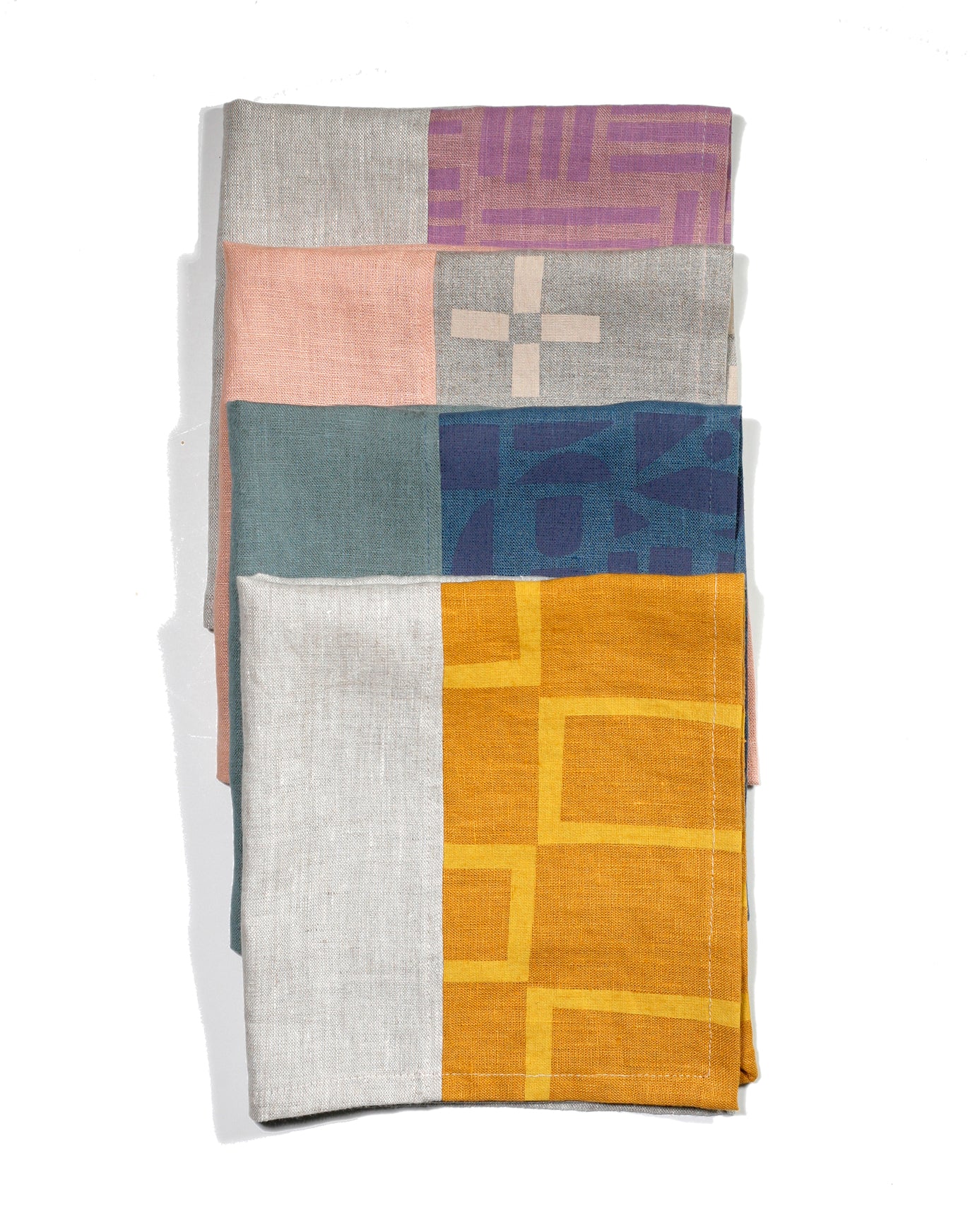 Set of 4: Color-blocked Linen Dinner Napkins