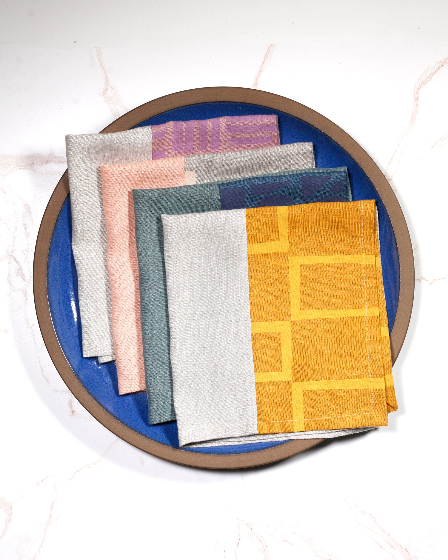Set of 4: Color-blocked Linen Dinner Napkins