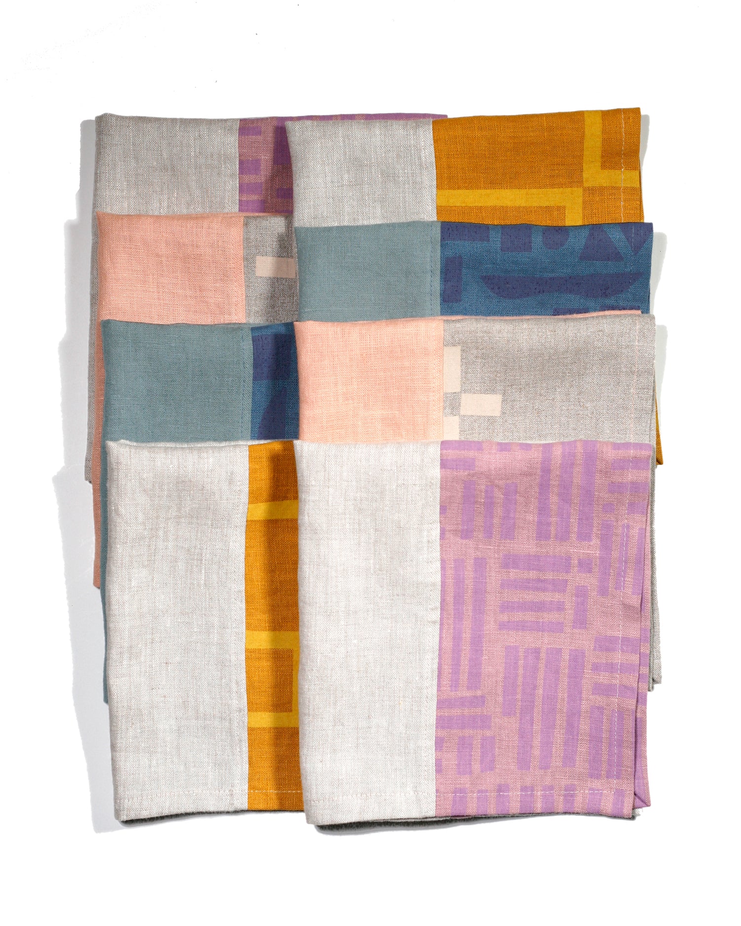 Set of 8: Color-blocked Linen Cloth Dinner Napkins