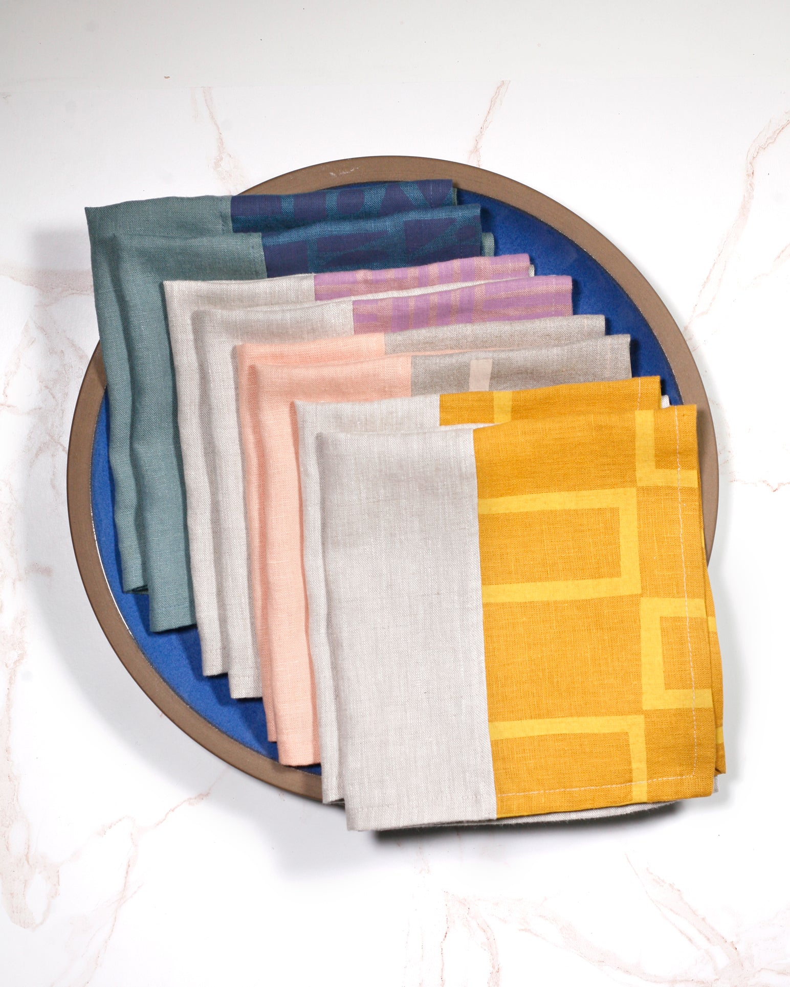 Set of 8: Color-blocked Linen Cloth Dinner Napkins