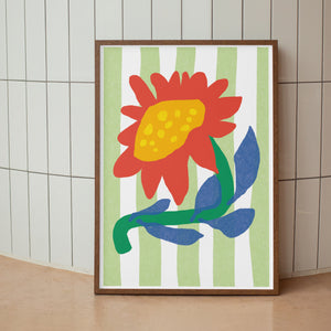 Close-up of the sunflower print showing hand-painted texture with overlay text about instant download and high-res quality
