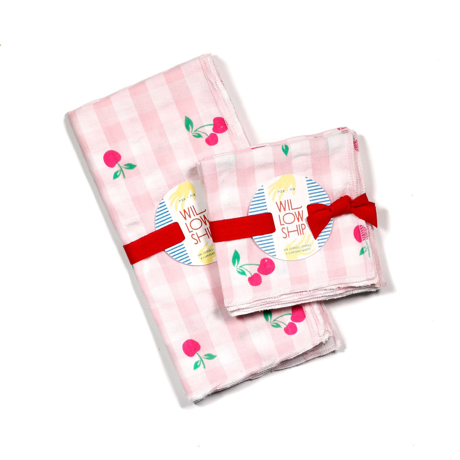 Cherries Pink Gingham Cloth Dinner Napkins