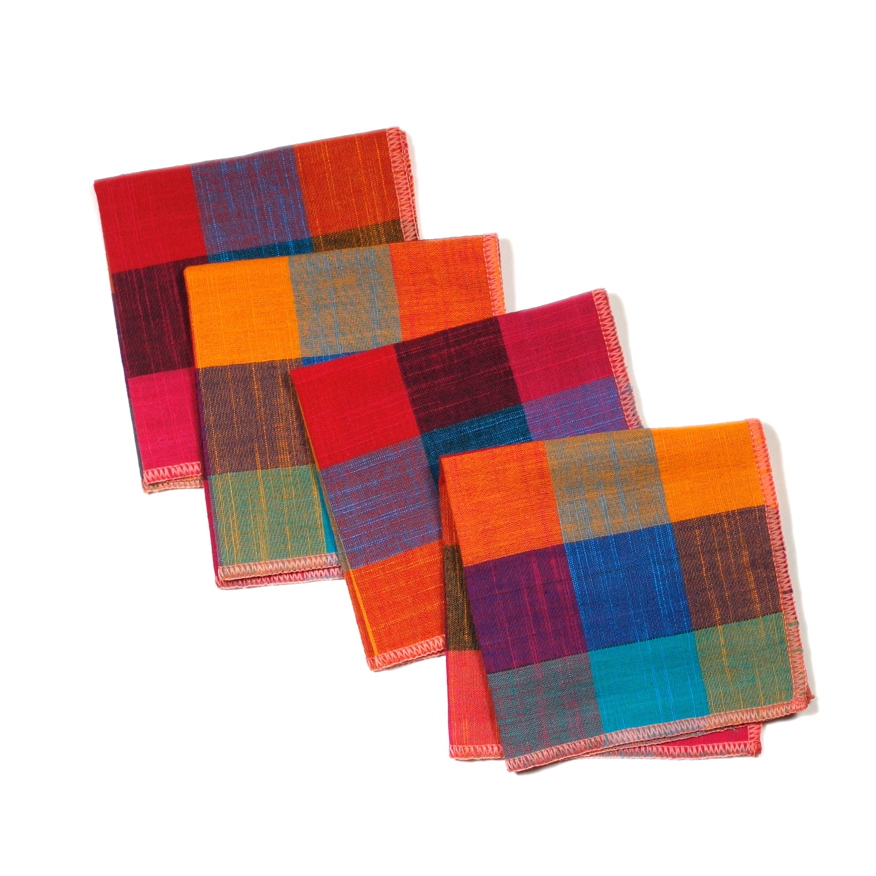 Fruit Salad Buffalo Check Cocktail Napkins – Colorful Cotton Cloth Napkins (Set of 4)
