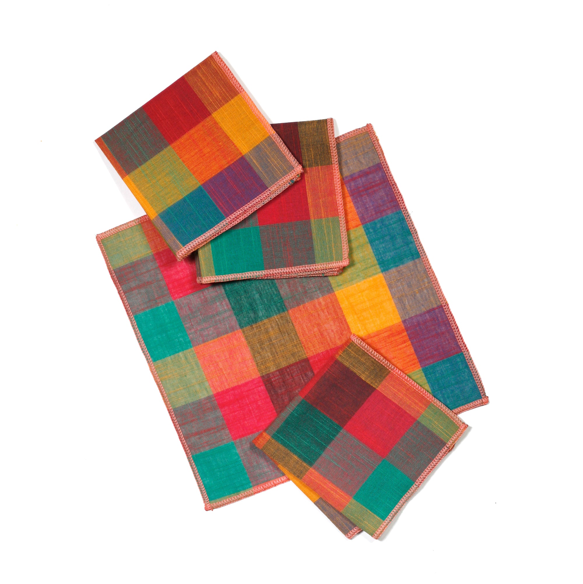 Fruit Punch Colorful Buffalo Check Cocktail Napkins, Set of 4