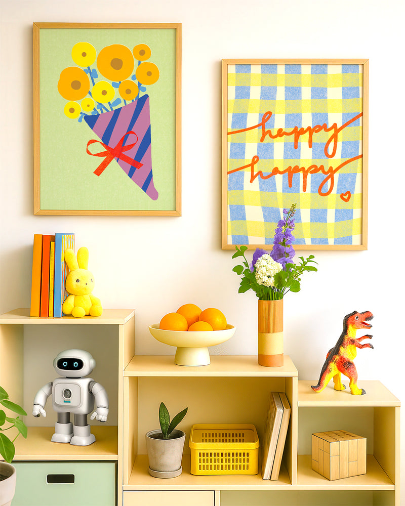 Colorful Willow Ship printable wall art and decor items in a colorful, happy child's bedroom.