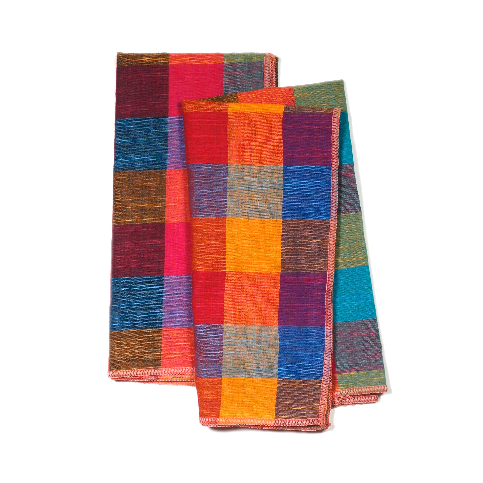 Fruit Salad Buffalo Check Dinner Napkins – Colorful Cotton Cloth Napkins (Set of 2)
