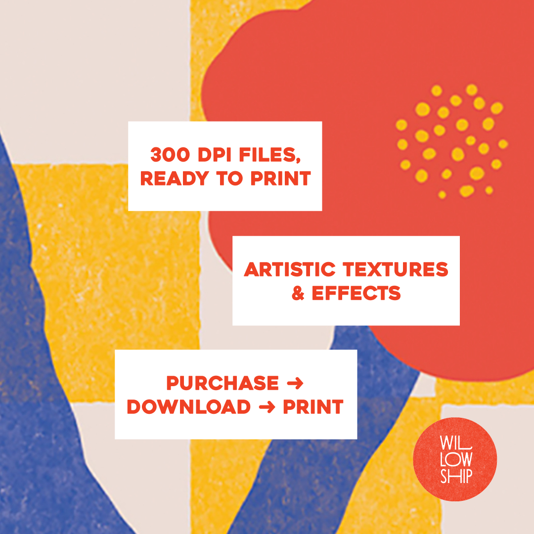 Close-up of hand-illustrated floral print with red blooms and blue stems, set on a yellow and cream checkerboard background.