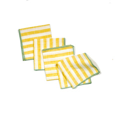 Cabana Citron cocktail napkins – yellow and cream striped cloth napkins on white background