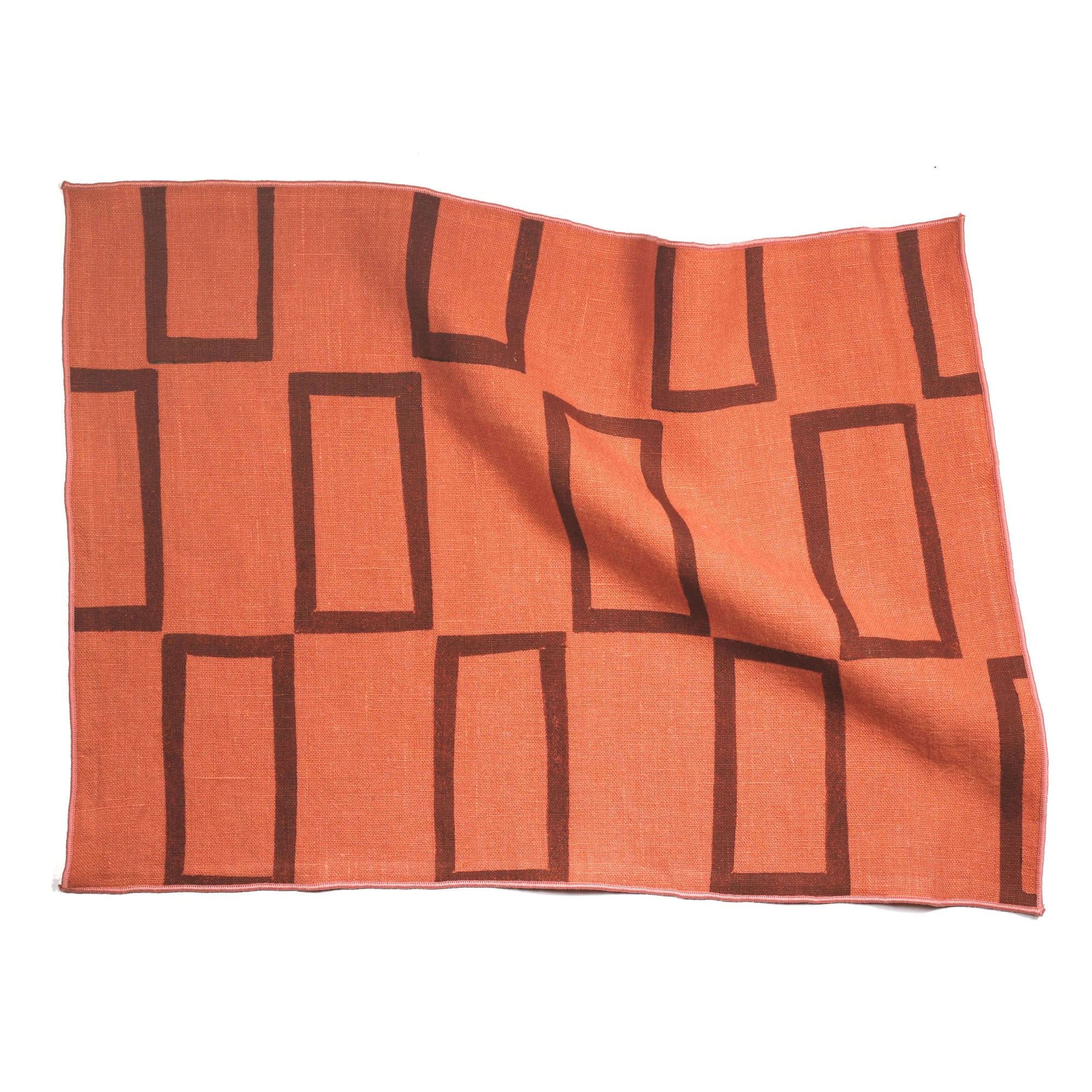 'Windows' Hand-Printed 100% Linen Placemats, Salmon colorway - Set of 2