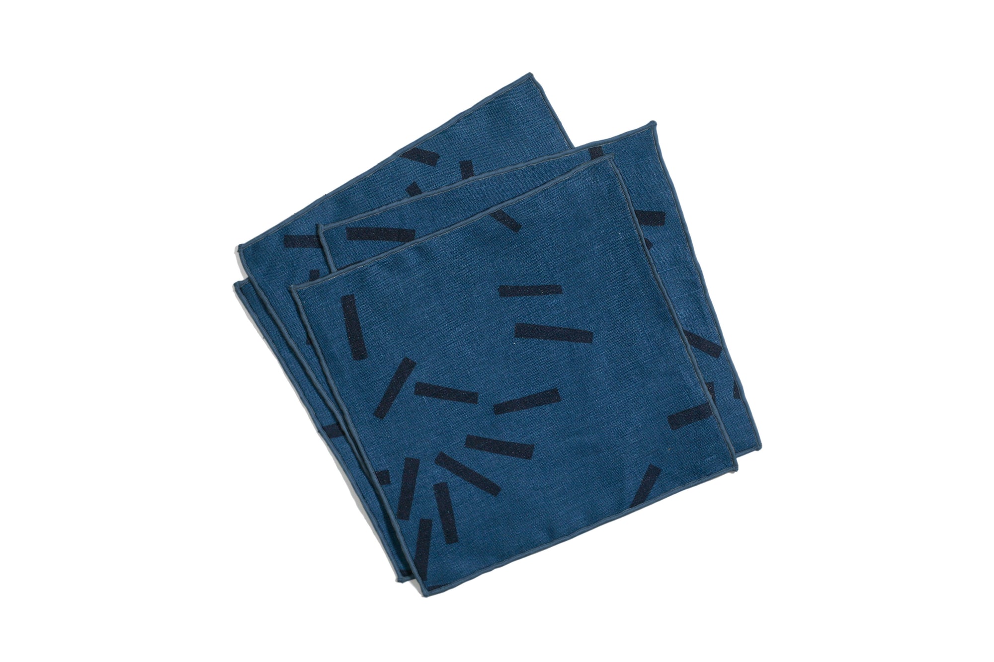 'Toss' Hand-Printed 100% Linen Cocktail Napkins in Blues, Set of 4