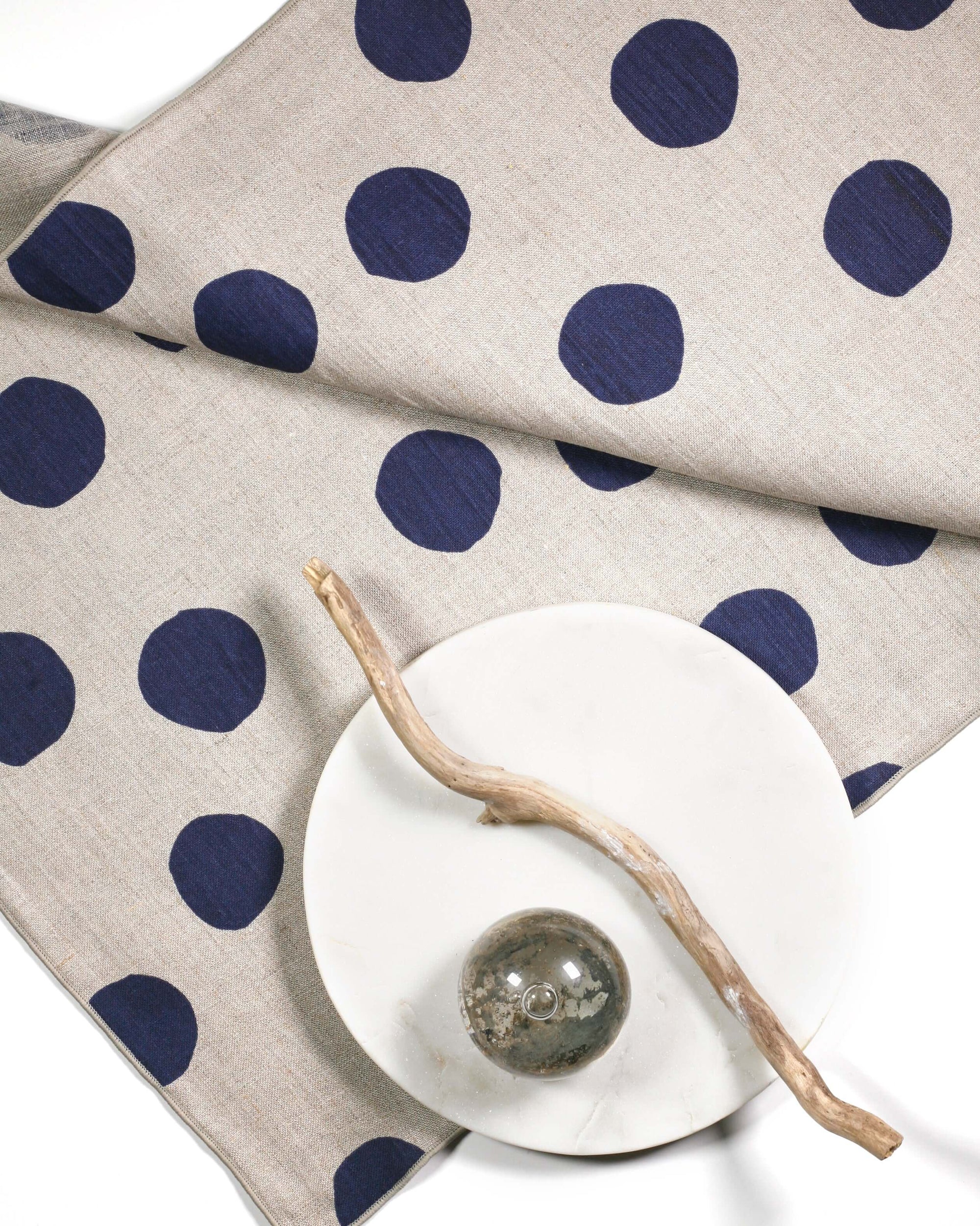 'Scatter' Hand-Printed 100% Linen Tea Towel in Indigo colorway