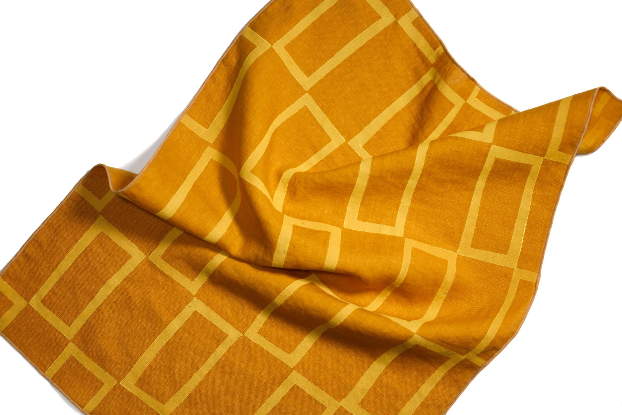'Windows' Hand-Printed 100% Linen Tea Towel in Sunshine colorway