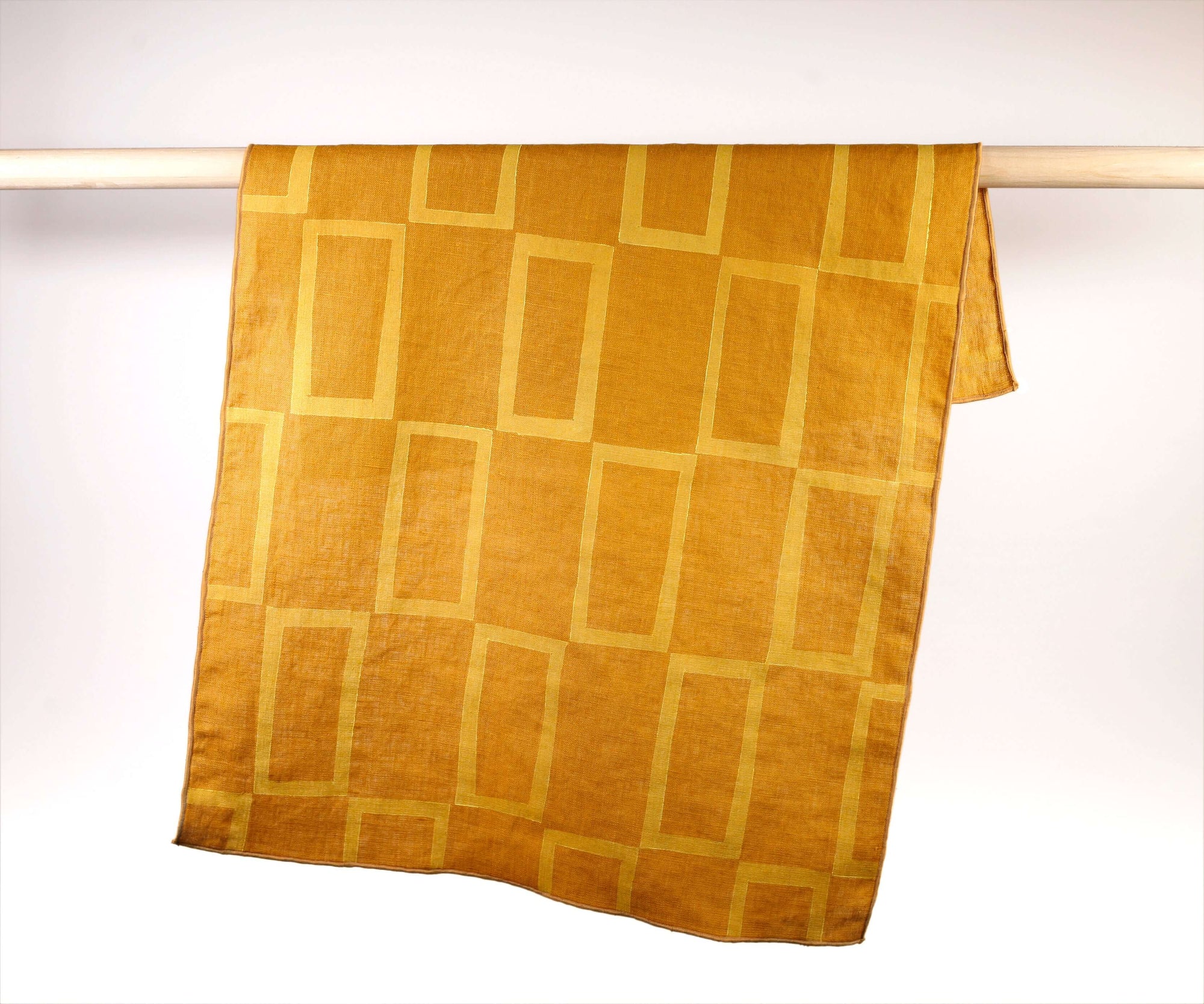 'Windows' Hand-Printed 100% Linen Tea Towel in Sunshine colorway