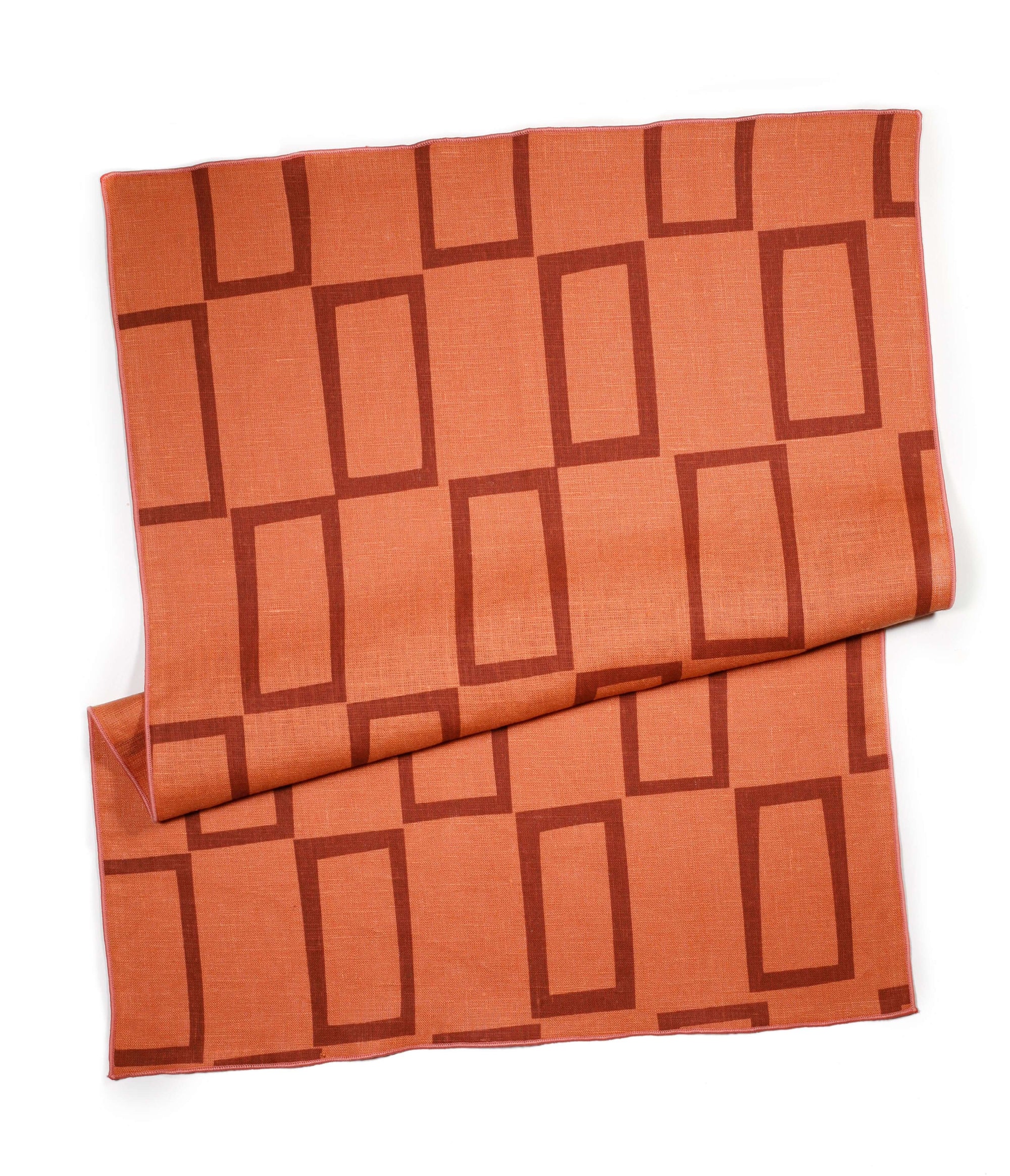 'Windows' Hand-Printed 100% Linen Tea Towel, Salmon colorway