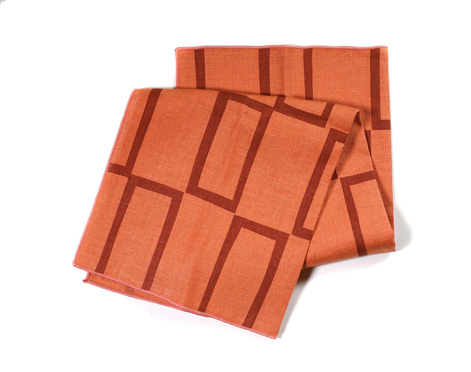 'Windows' Hand-Printed 100% Linen Tea Towel, Salmon colorway