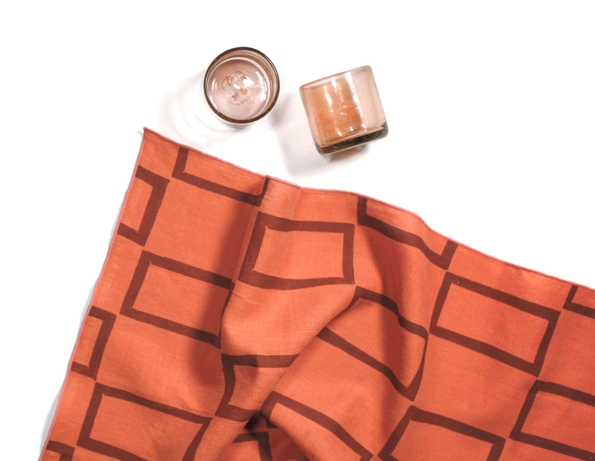 'Windows' Hand-Printed 100% Linen Tea Towel, Salmon colorway
