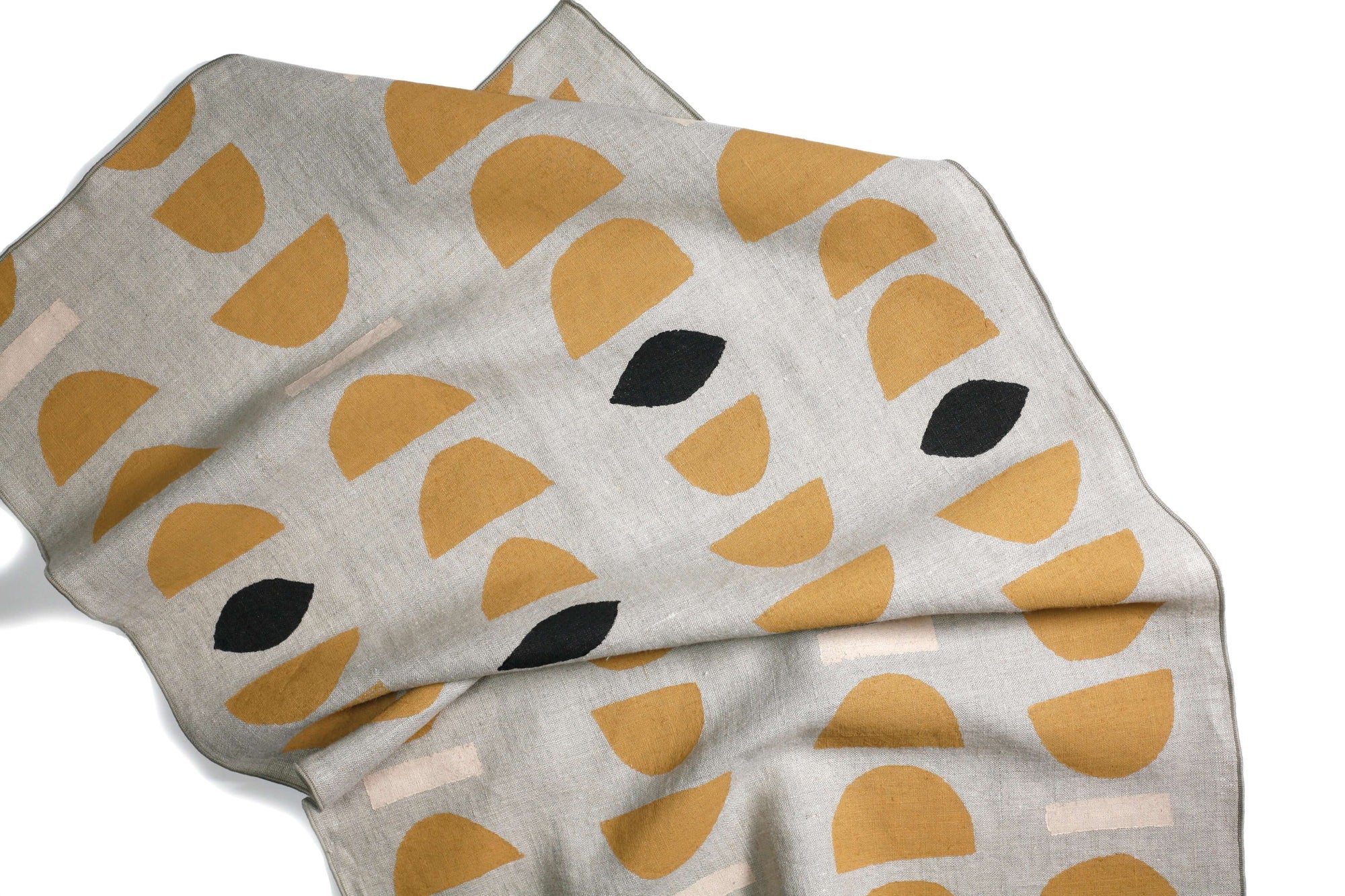 'Stacks' Hand-Printed Linen Tea Towel, Ochre colorway