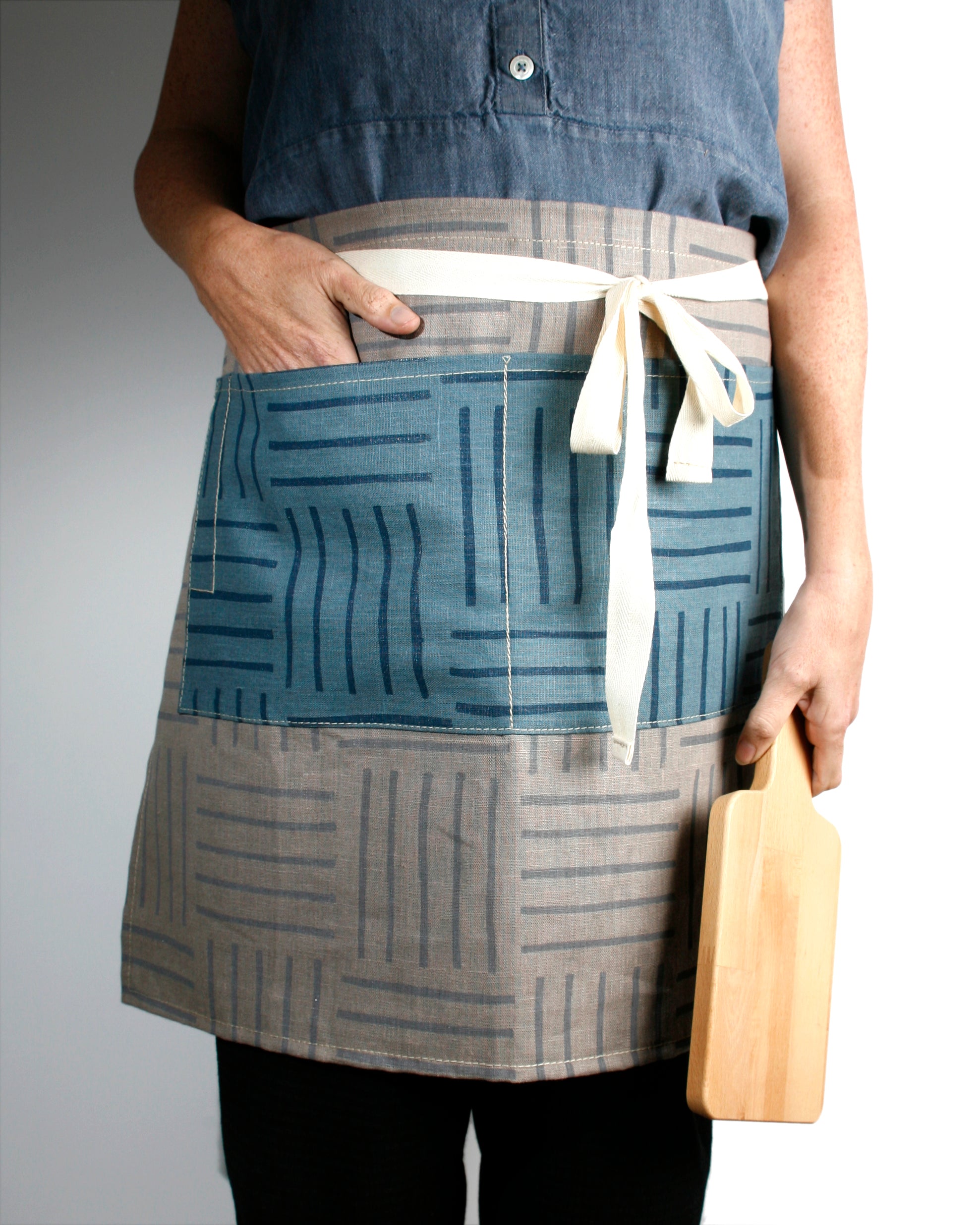 'Hatch' Block Printed Linen Cafe Apron