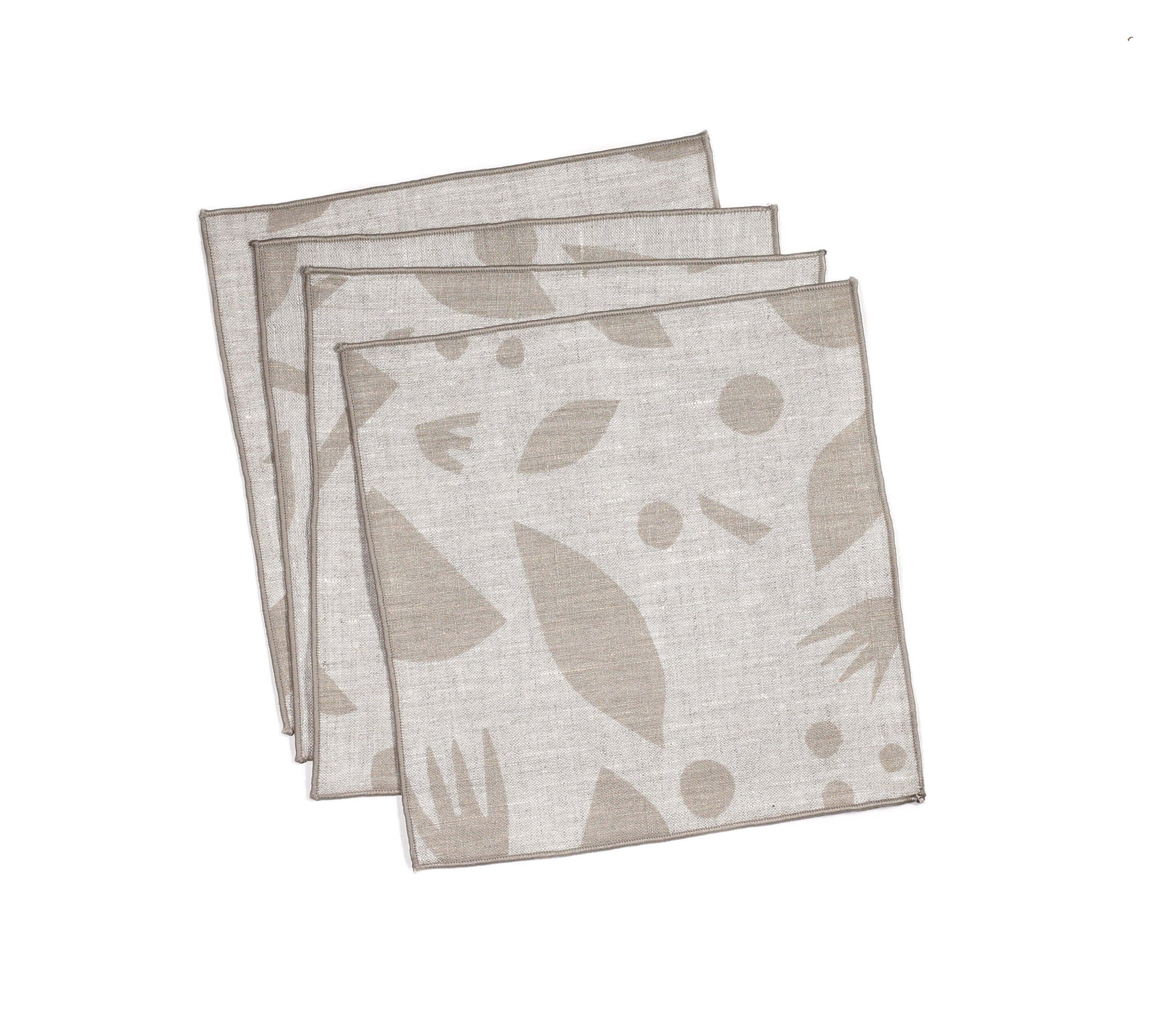 'Decon Floral' 100% Linen Cocktail Napkins in Metallic Neutral, Set of 4