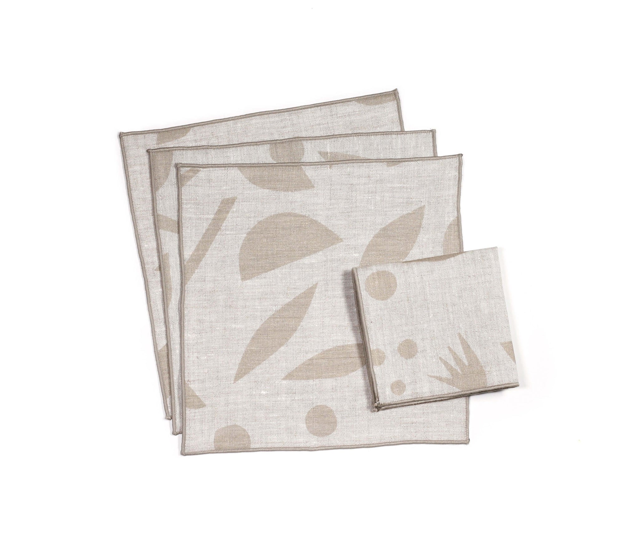 'Decon Floral' 100% Linen Cocktail Napkins in Metallic Neutral, Set of 4