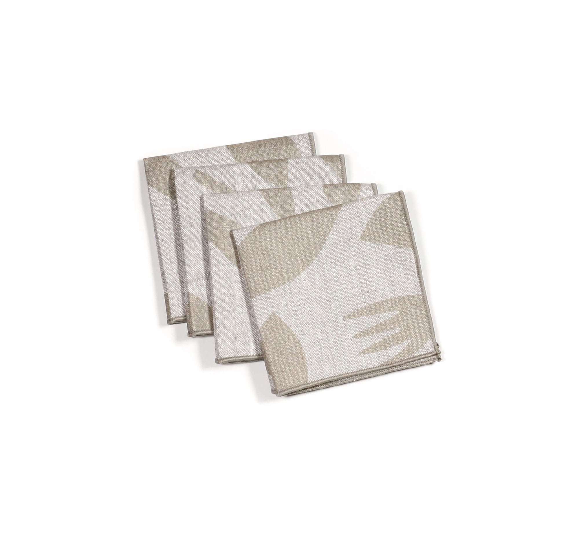 'Decon Floral' 100% Linen Cocktail Napkins in Metallic Neutral, Set of 4