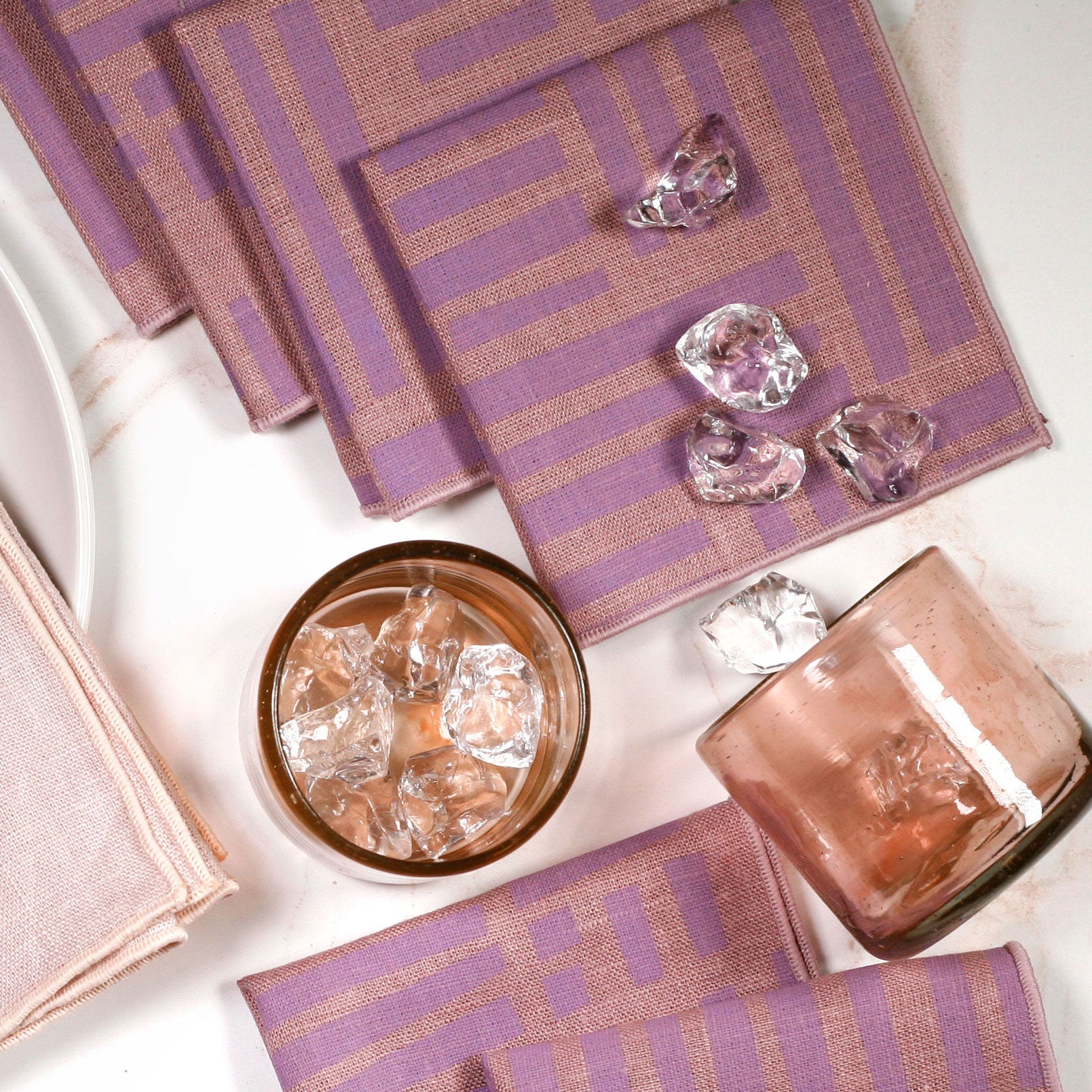 Bundle: 'Maze' Hand-Printed Linens, Dinner and Drinks for 4