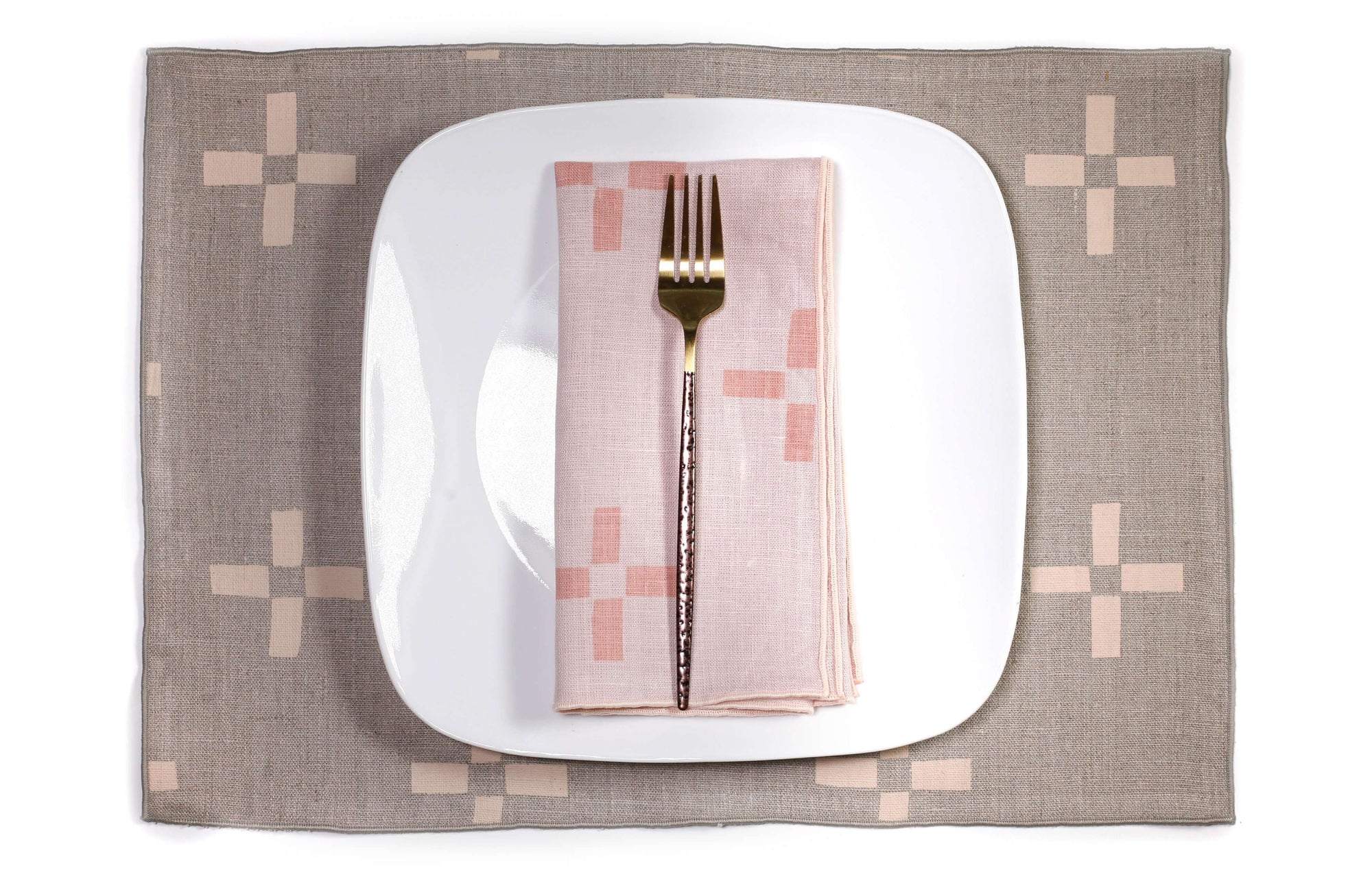 'Plus 2' Hand-Printed Dinner Napkins in Melon Rose, Set of 2