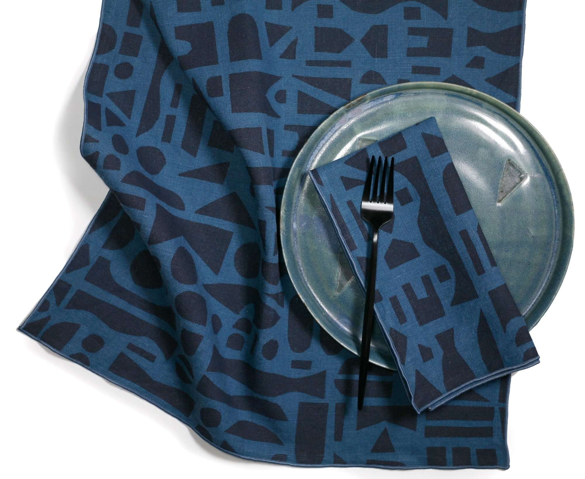 'Mixta' Hand-Printed Dinner Napkins in Blues, Set of 2