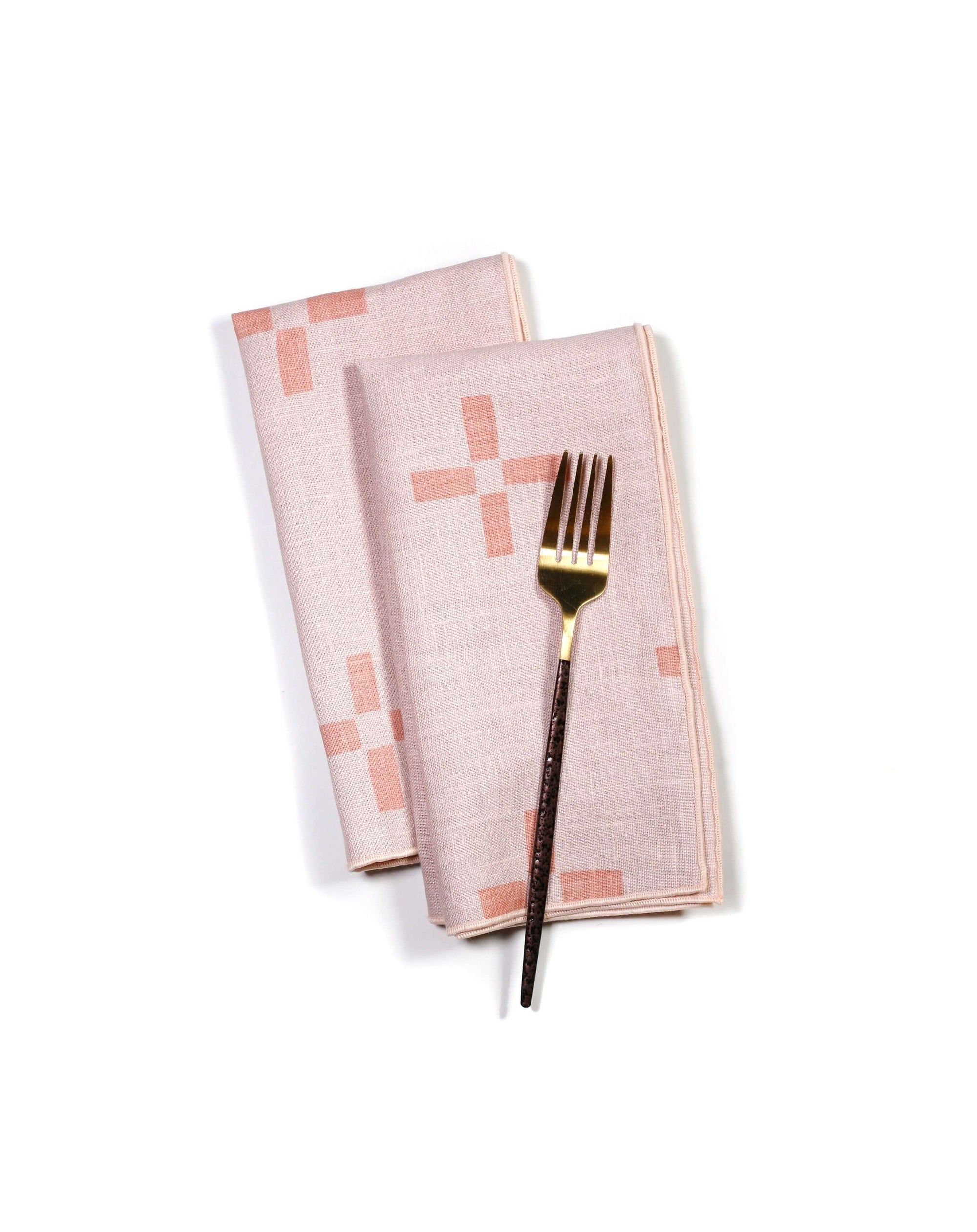 'Plus 2' Hand-Printed Dinner Napkins in Melon Rose, Set of 2