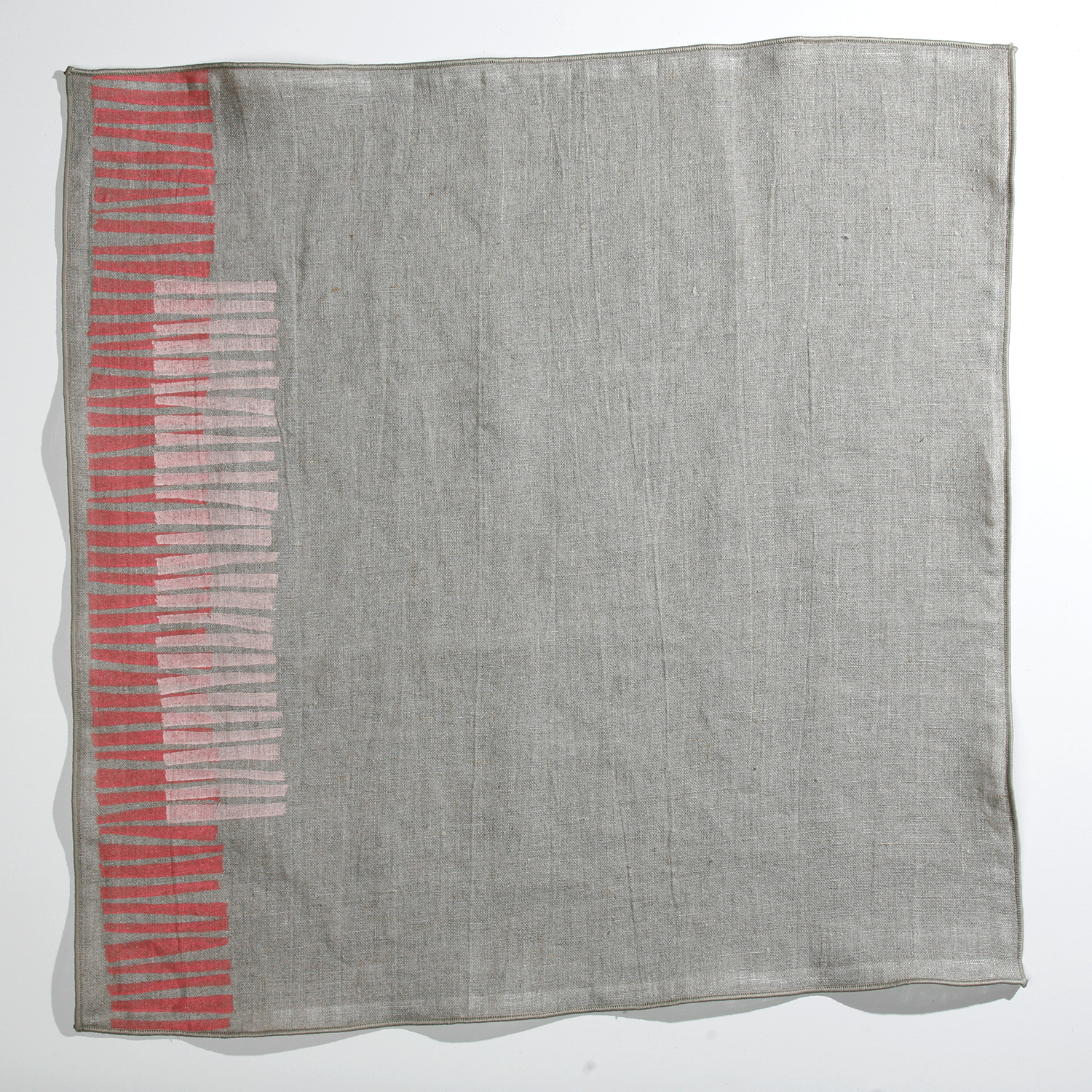 'Twigs' Block Printed Linen Dinner Napkins in Living Coral/Petal on Natural Linen
