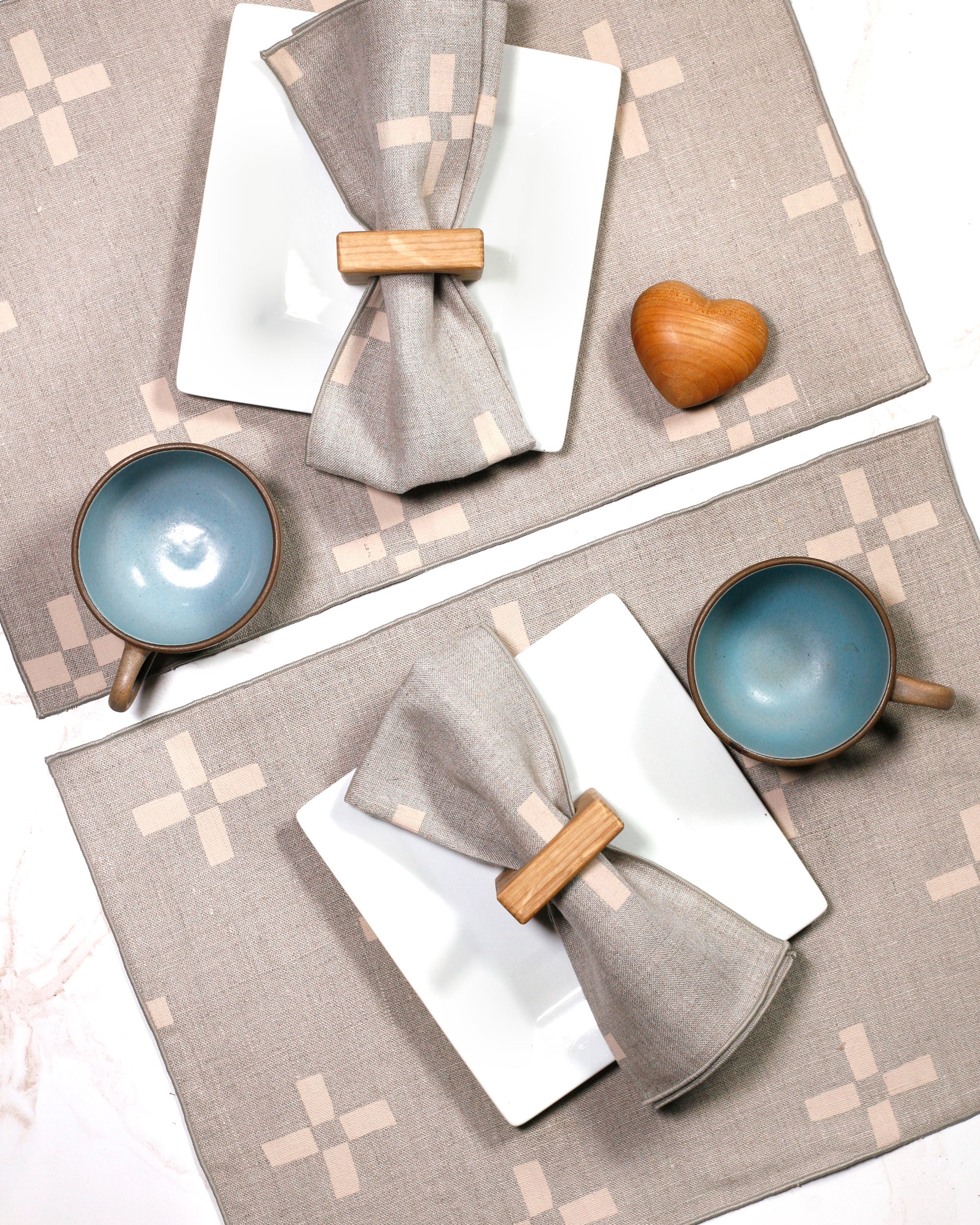 Bundle: 'Plus 2' Hand-Printed Linens, Place-setting for 2