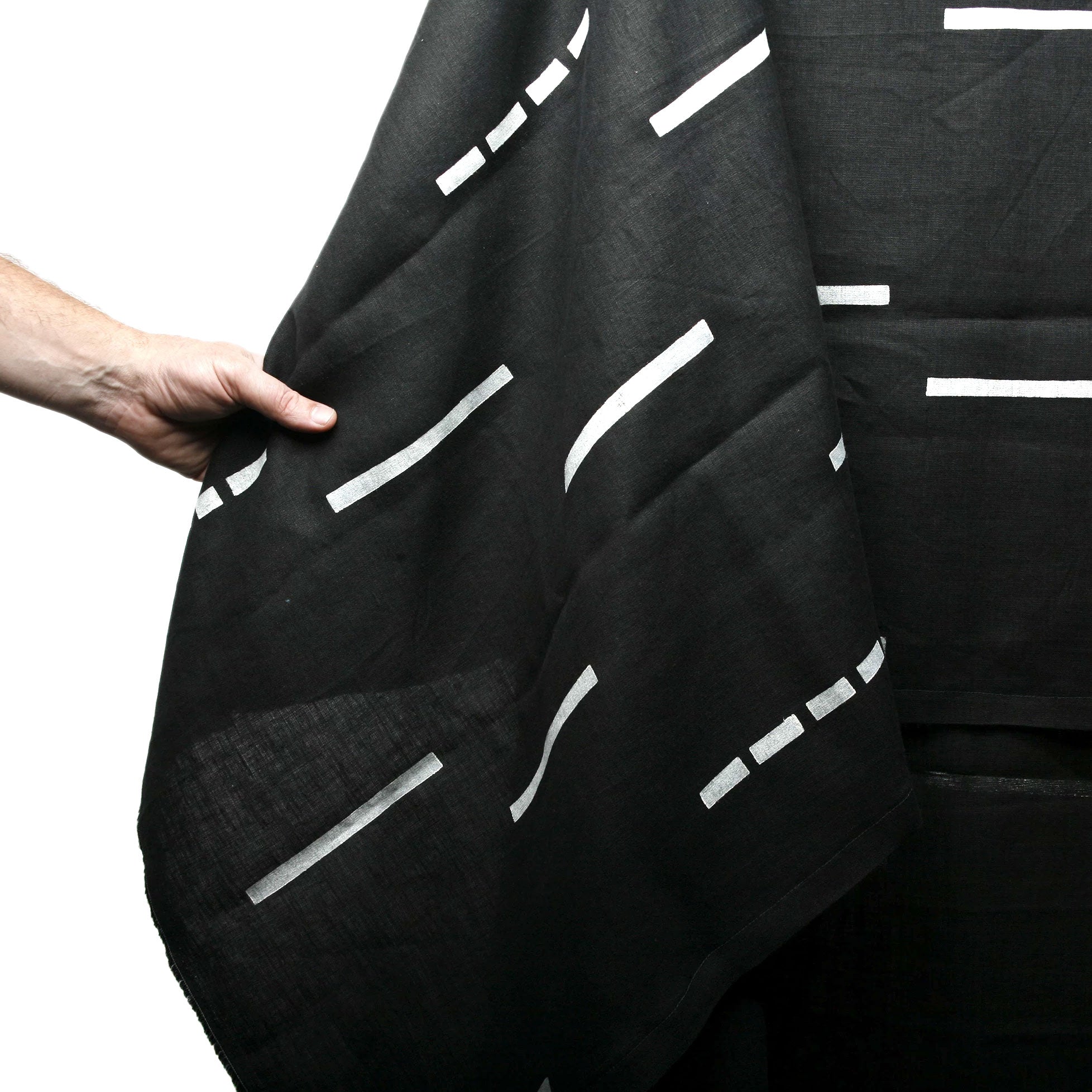 'Dash' Block Printed Linen Throw in Cream on Onyx colorway