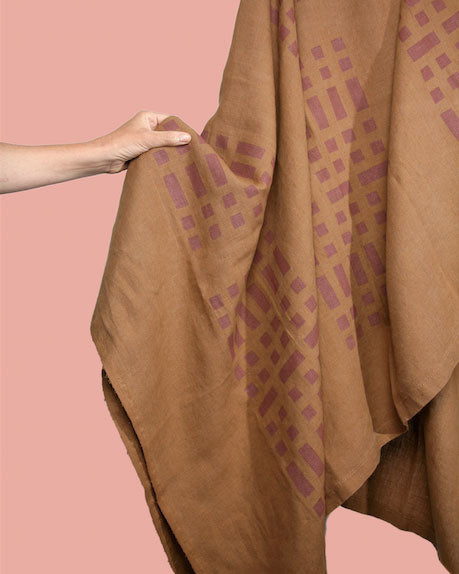'Weave' Block Printed Linen Throw in Terra colorway
