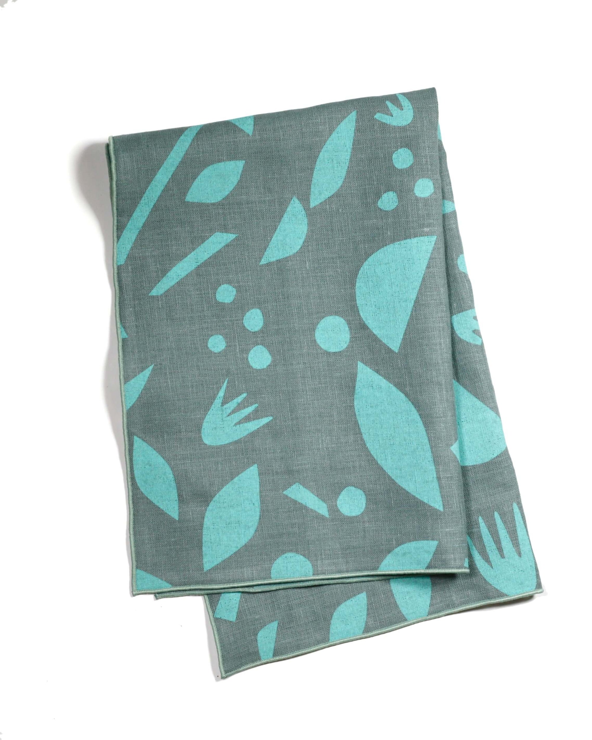 'Decon Floral' 100% Linen Tea Towel in Seaglass