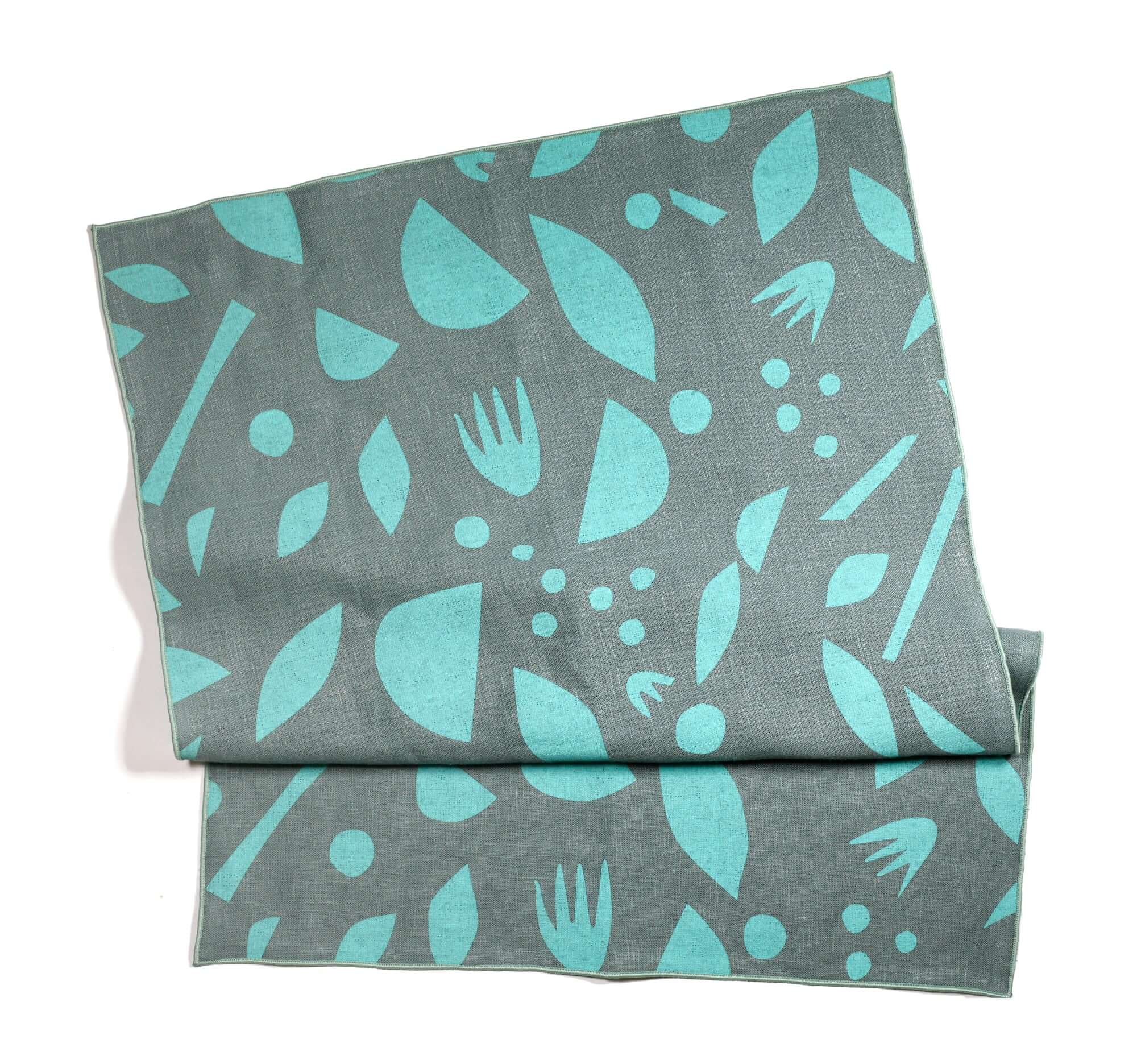 'Decon Floral' 100% Linen Tea Towel in Seaglass