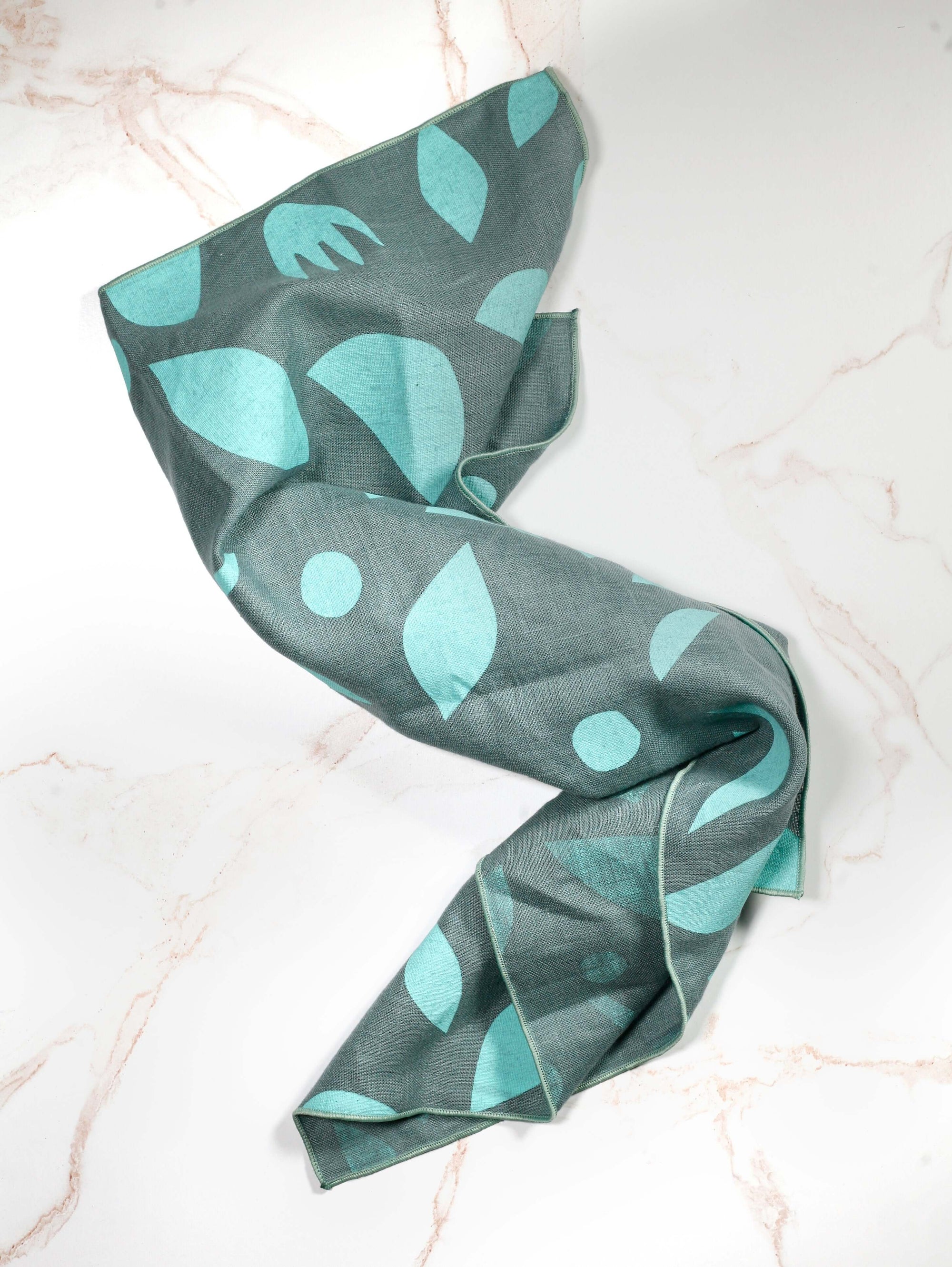 'Decon Floral' 100% Linen Tea Towel in Seaglass