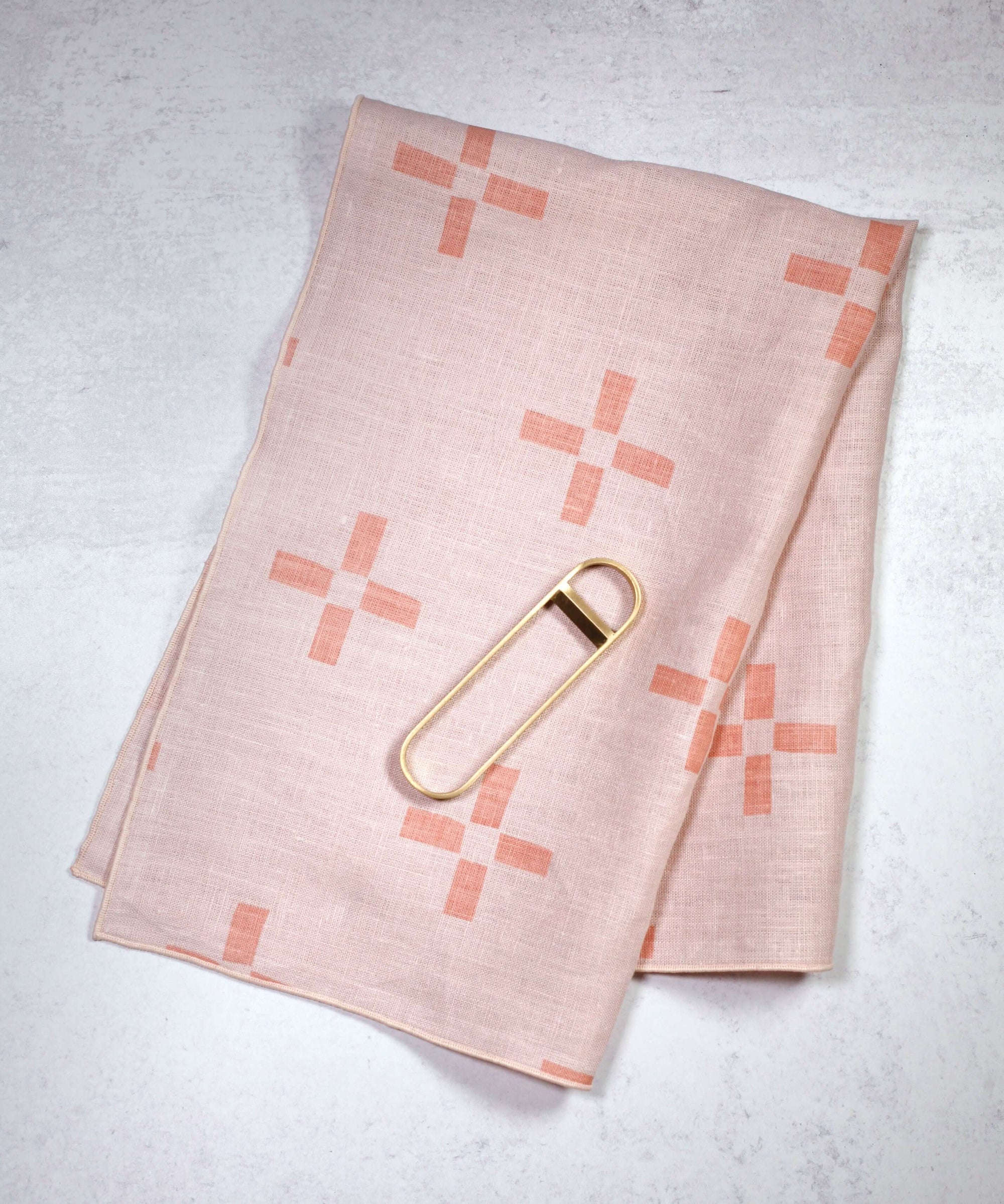'Plus 2' in Melon Rose Hand-Printed 100% Linen Tea Towel