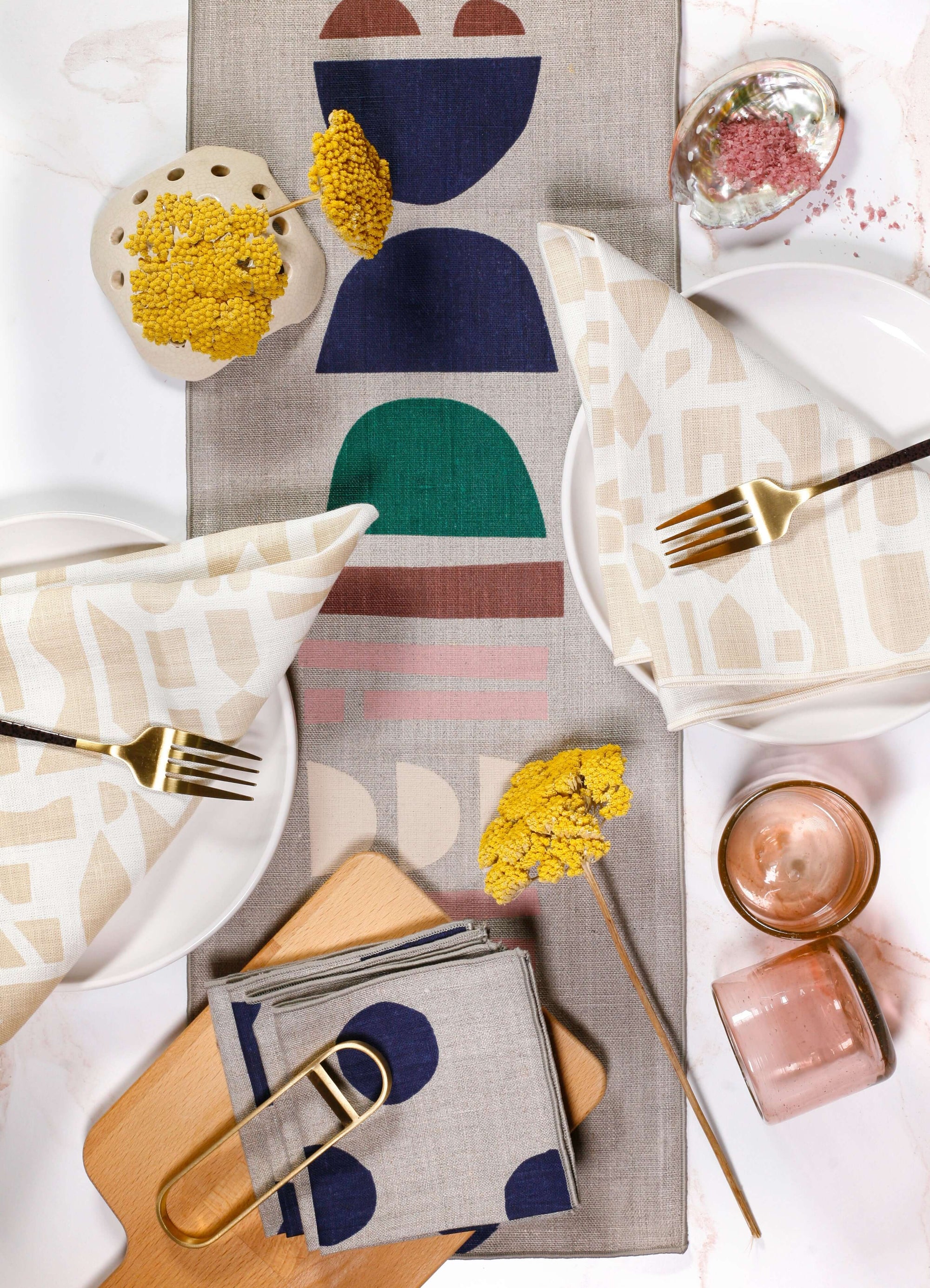 'Totem' Hand-printed, 100% Linen Table Runner