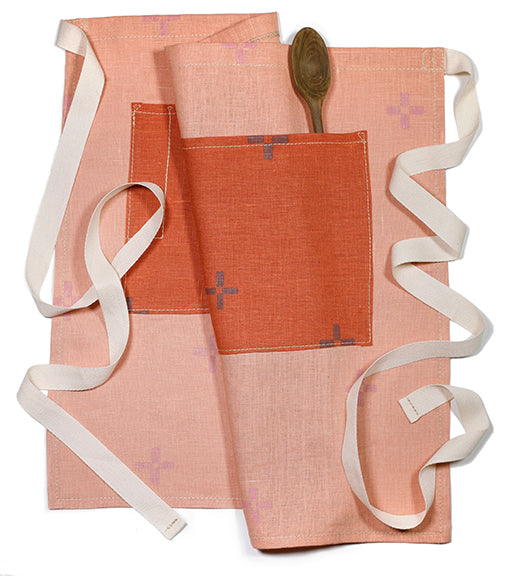 'Hana' Block Printed Linen Cafe Apron