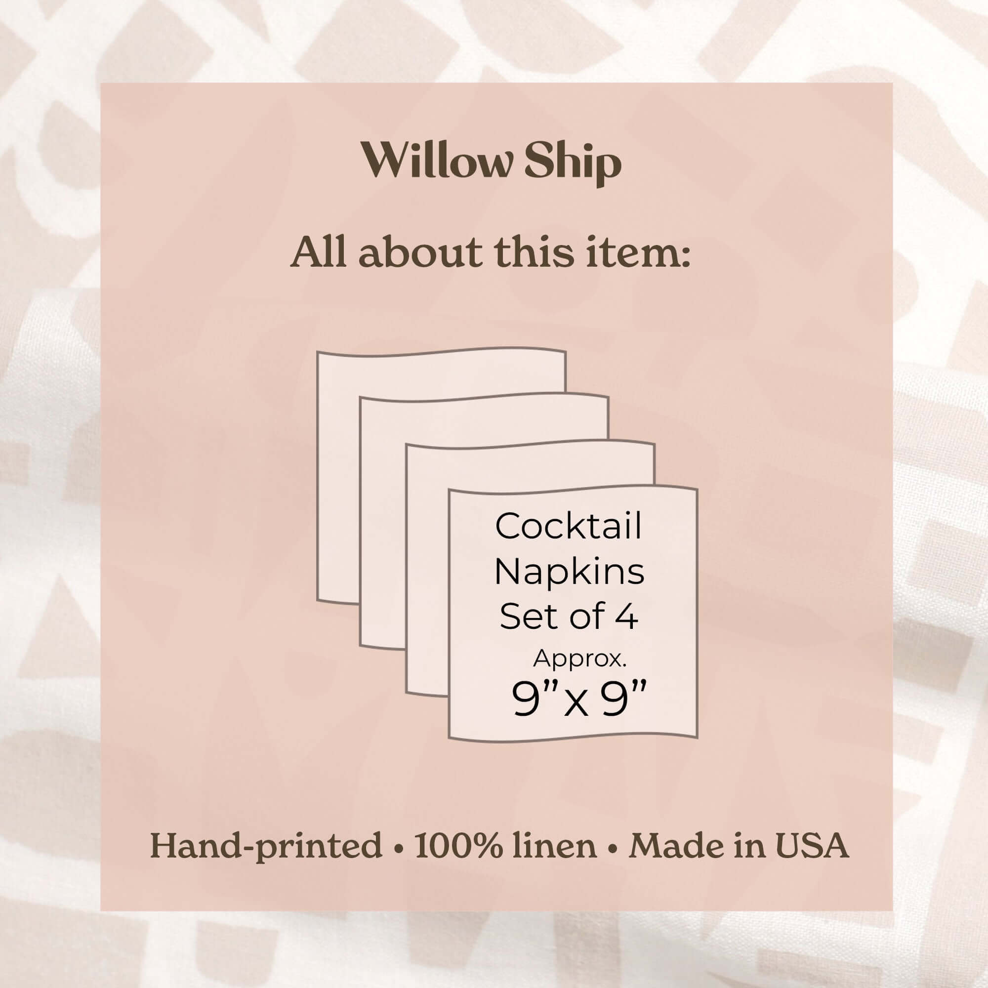 'Scatter' Hand-Printed 100% Linen Cocktail Napkins, Sunshine colorway, Set of 4